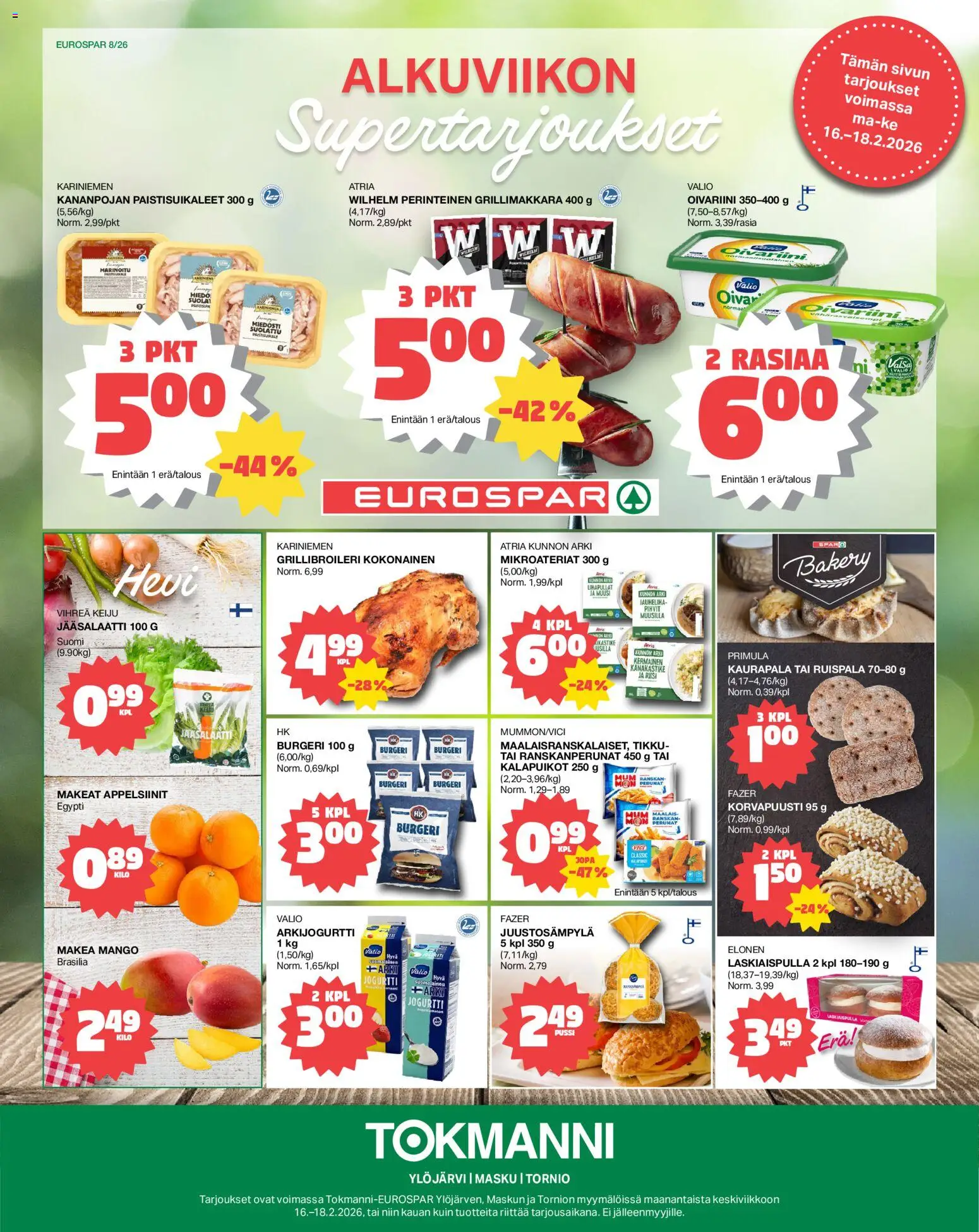 Tokmanni - EUROSPAR – voimassa 16.12.2026 alkaen | Sivu: 1 | Tuotteet: Ranskanperunat, Mango, Jogurtti, Grillimakkara