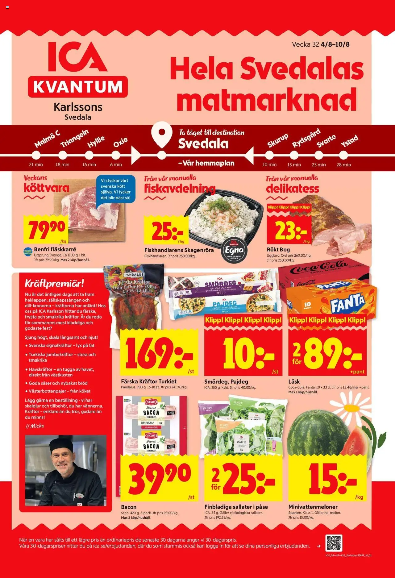 ICA Kvantum reklamblad aktuell från 04.08.2025 | Sida: 1 | Produkter: Fläkt, Kräftor, Bacon, Bröd