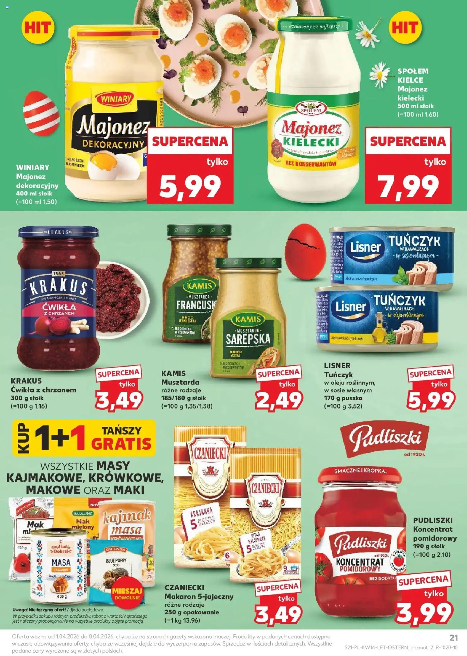 Kaufland gazetka od 01.04.2026 | Strona: 21 | Produkty: Koncentrat pomidorowy, Kajmak, Musztarda, Makaron