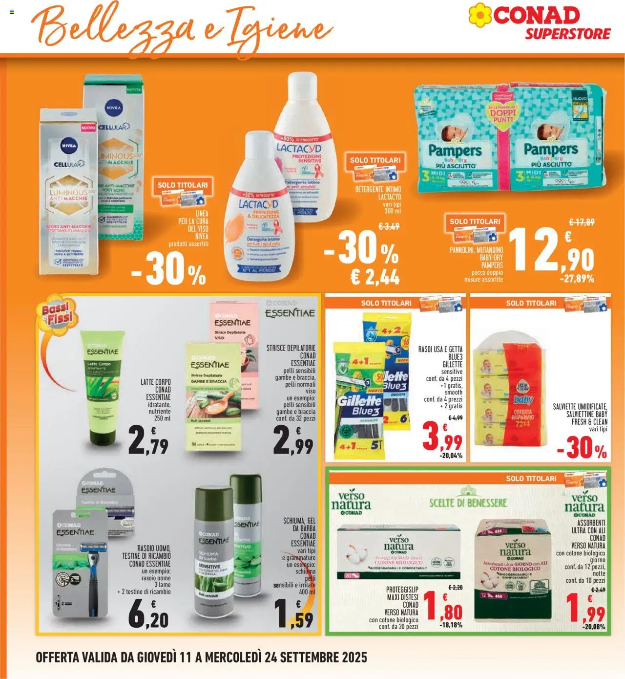 Volantino Conad del 11.09.2025 | Pagina: 28 | Prodotti: Rasoio, Detergente intimo, Body, Pampers