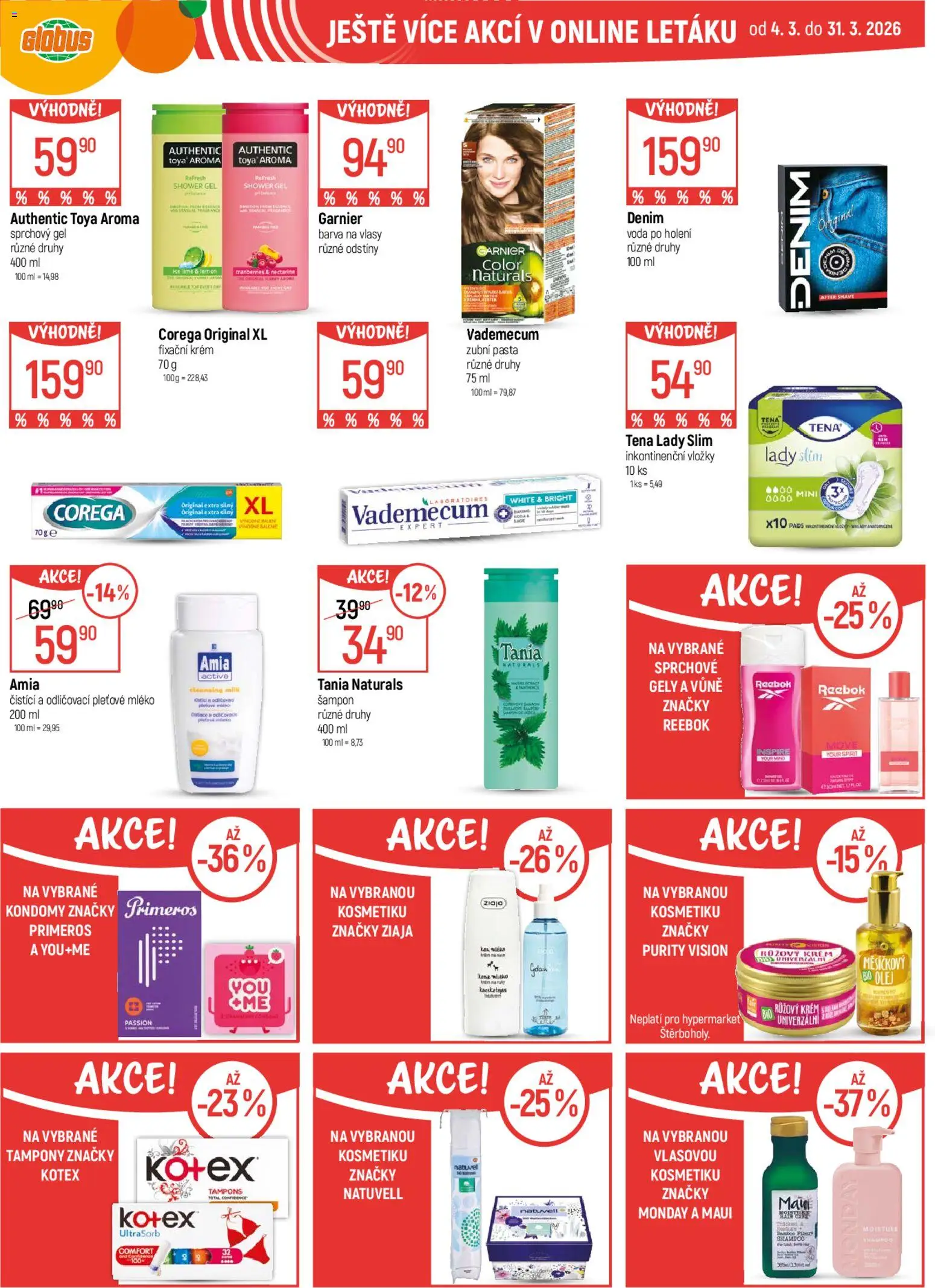Globus leták od 04.03.2026 | Strana: 35 | Produkty: Voda po holení, Corega, Voda, Vložky