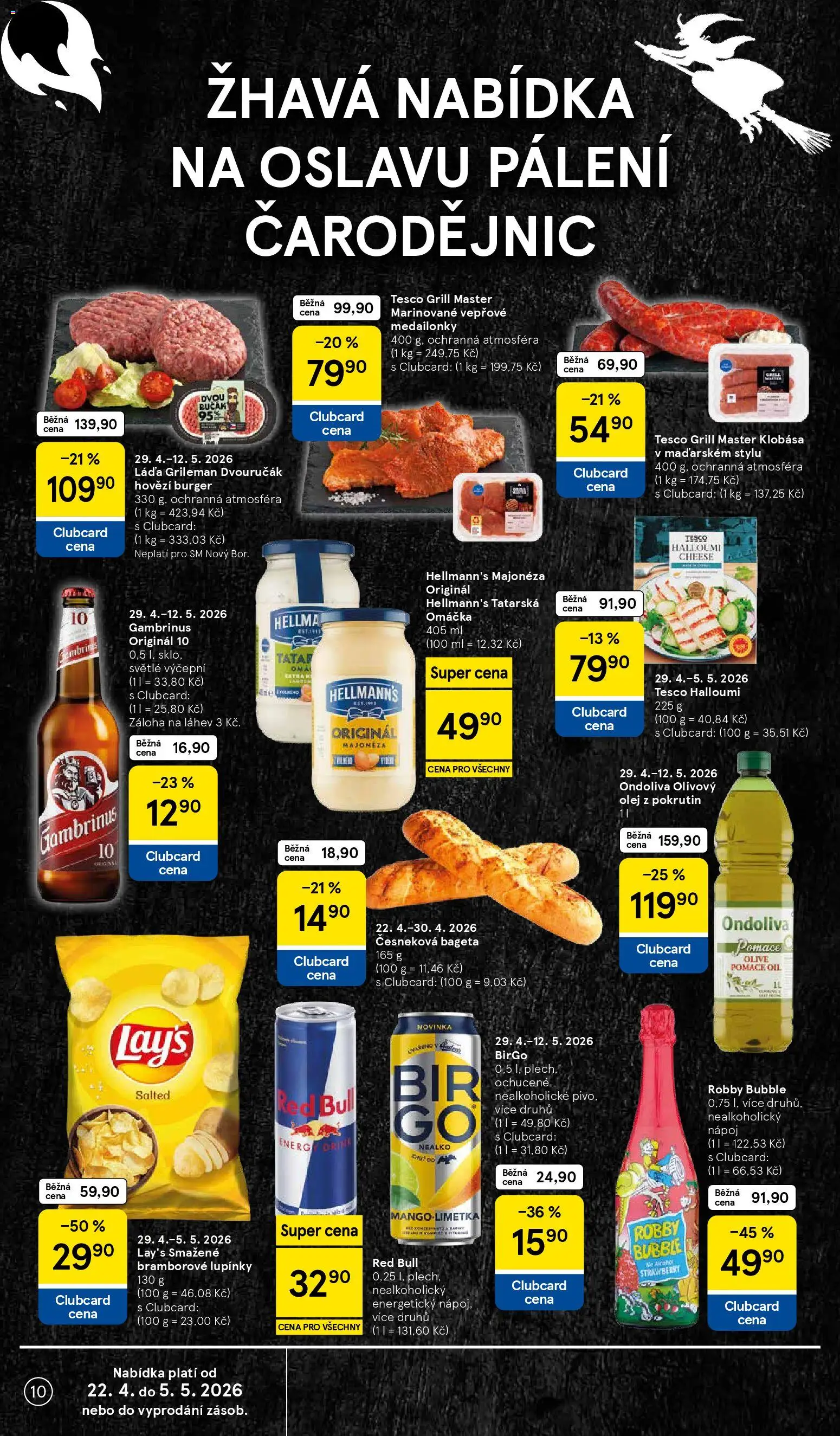 Tesco leták - Supermarket od 29.04.2026 | Strana: 10 | Produkty: Burger, Red Bull, Tatarská omáčka, Láhev