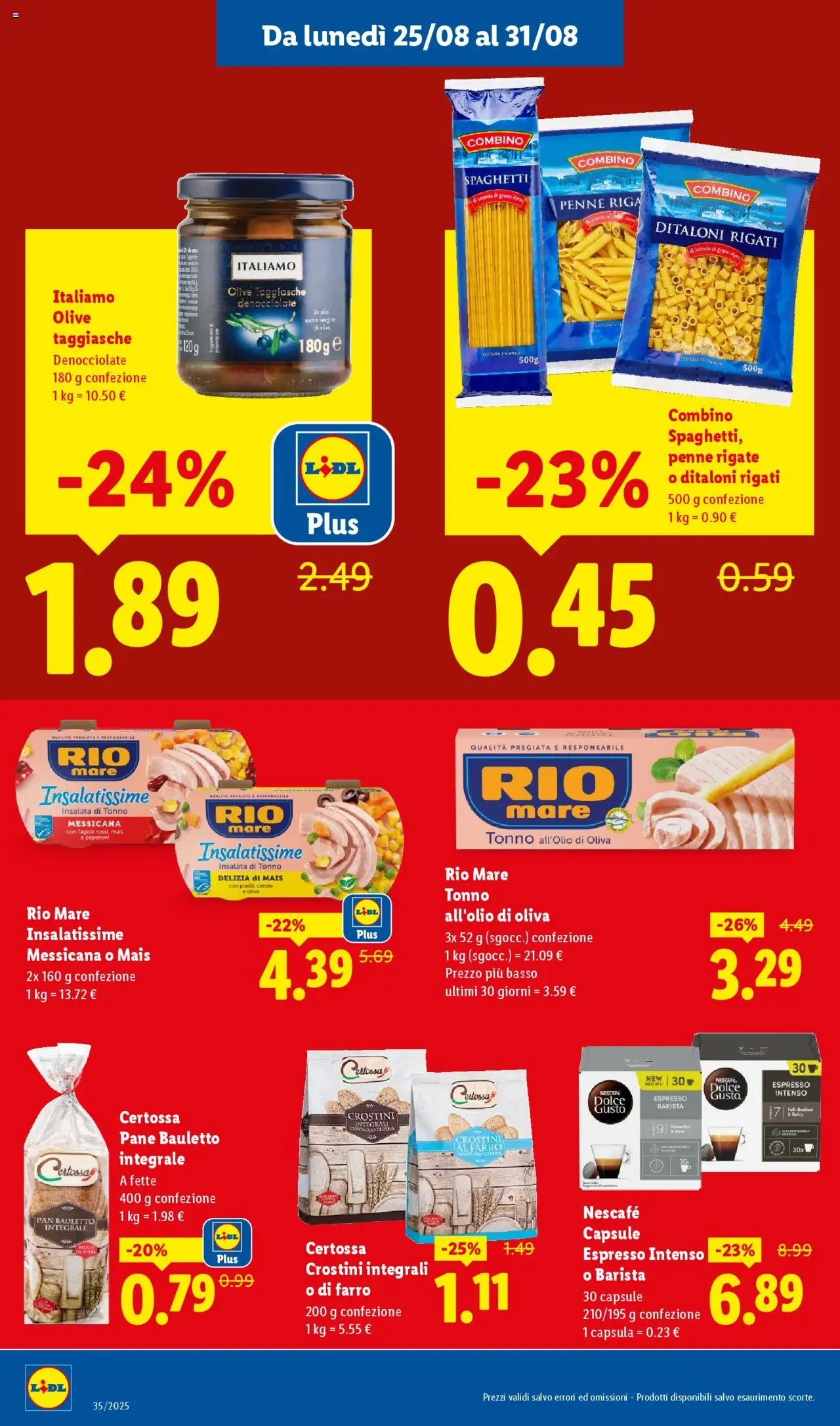Volantino Lidl del 25.08.2025 | Pagina: 10 | Prodotti: Pane, Peperoni, Tonno, Penne