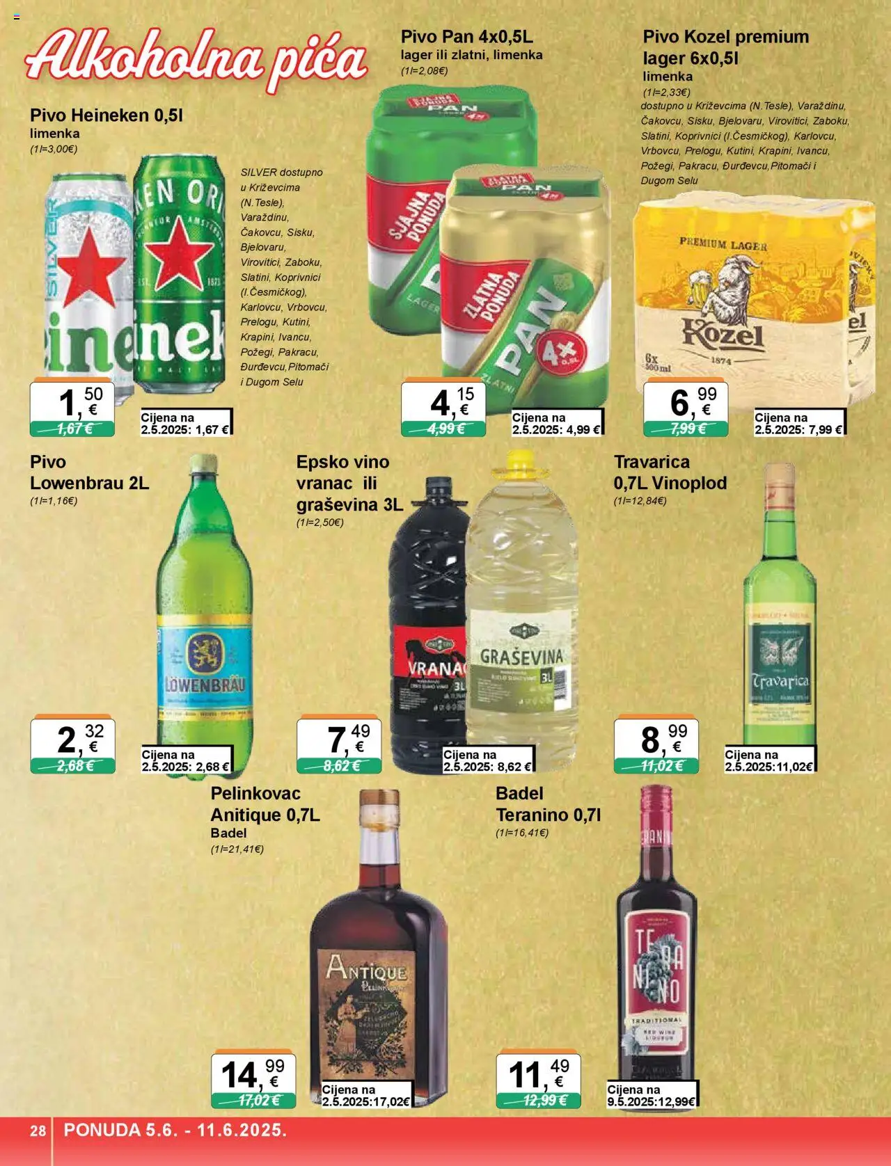 KTC katalog | vrijedi od 05.06.2025 | Stranica: 28 | Proizvodi: Kozel, Travarica, Vino, Heineken