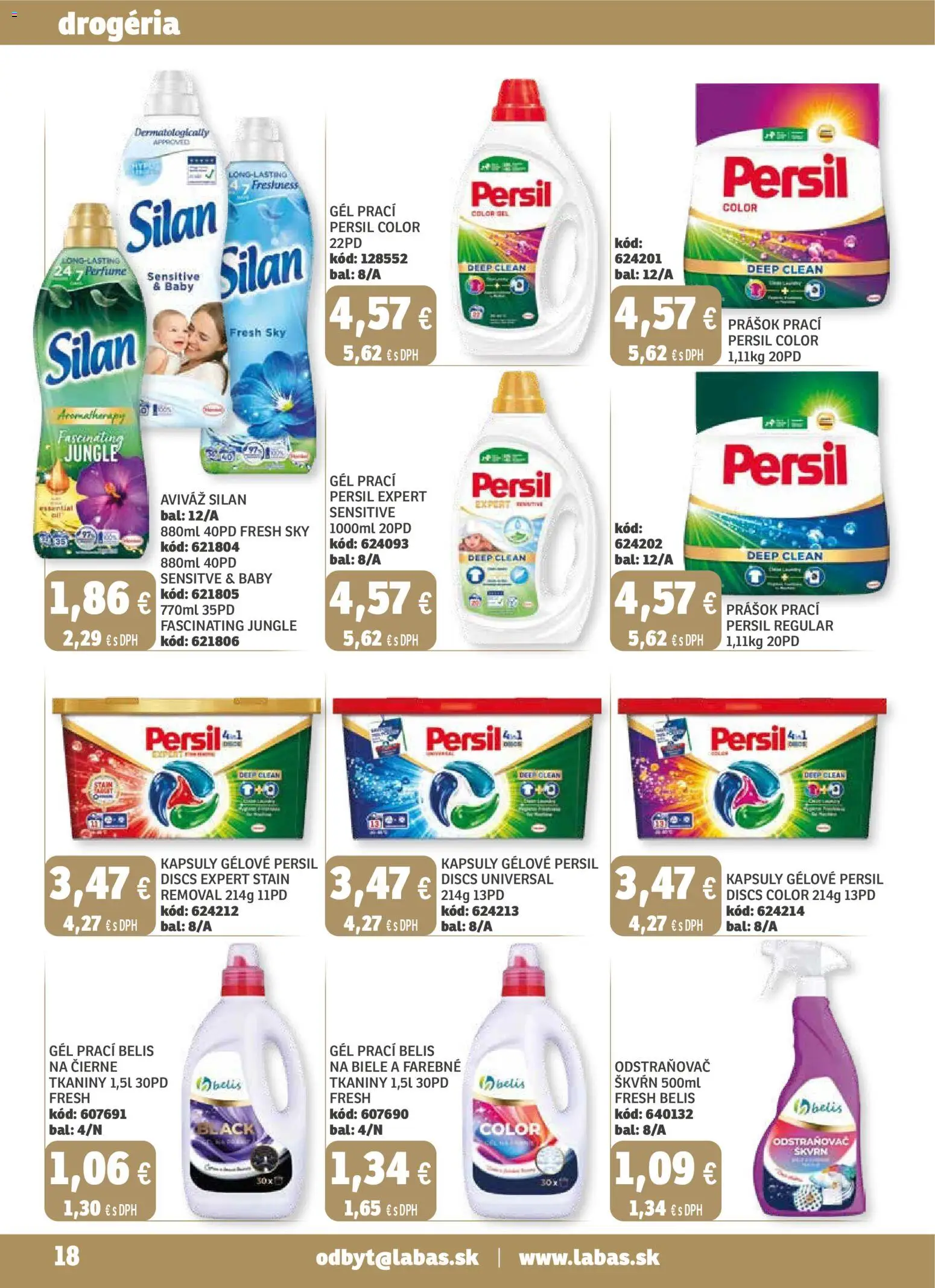 Nové Labaš akcie – leták je platný od 01.01.2026 | Strana: 18 | Produkty: Persil, Silan, Aviváž