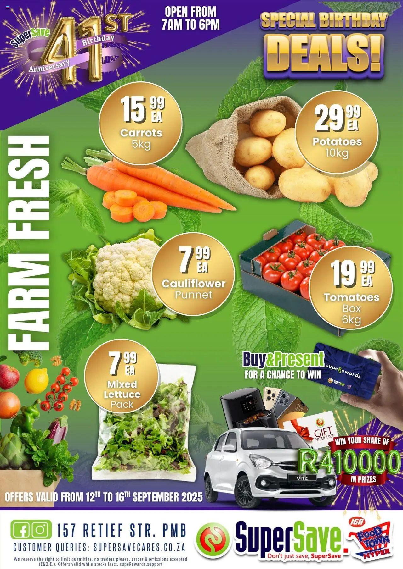 New Super Save catalogue – valid from 12.09.2025 | Page: 2 | Products: Cauliflower, Tomatoes, Carrots, Potatoes