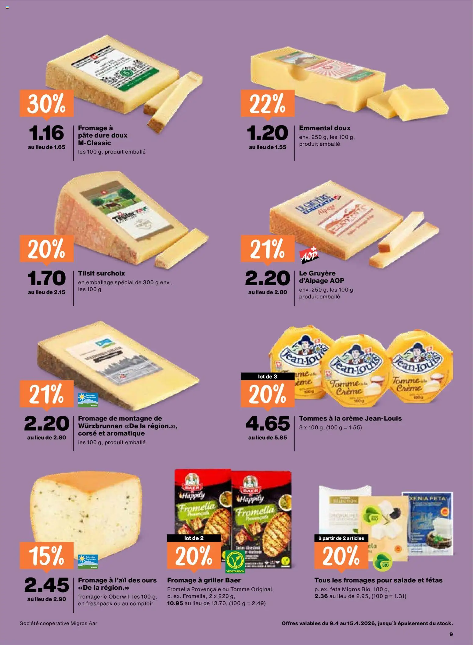 Migros aktionen FR – gültig ab 09.04.2026 | Seite: 9 | Produkte: Feta, Griller, Creme