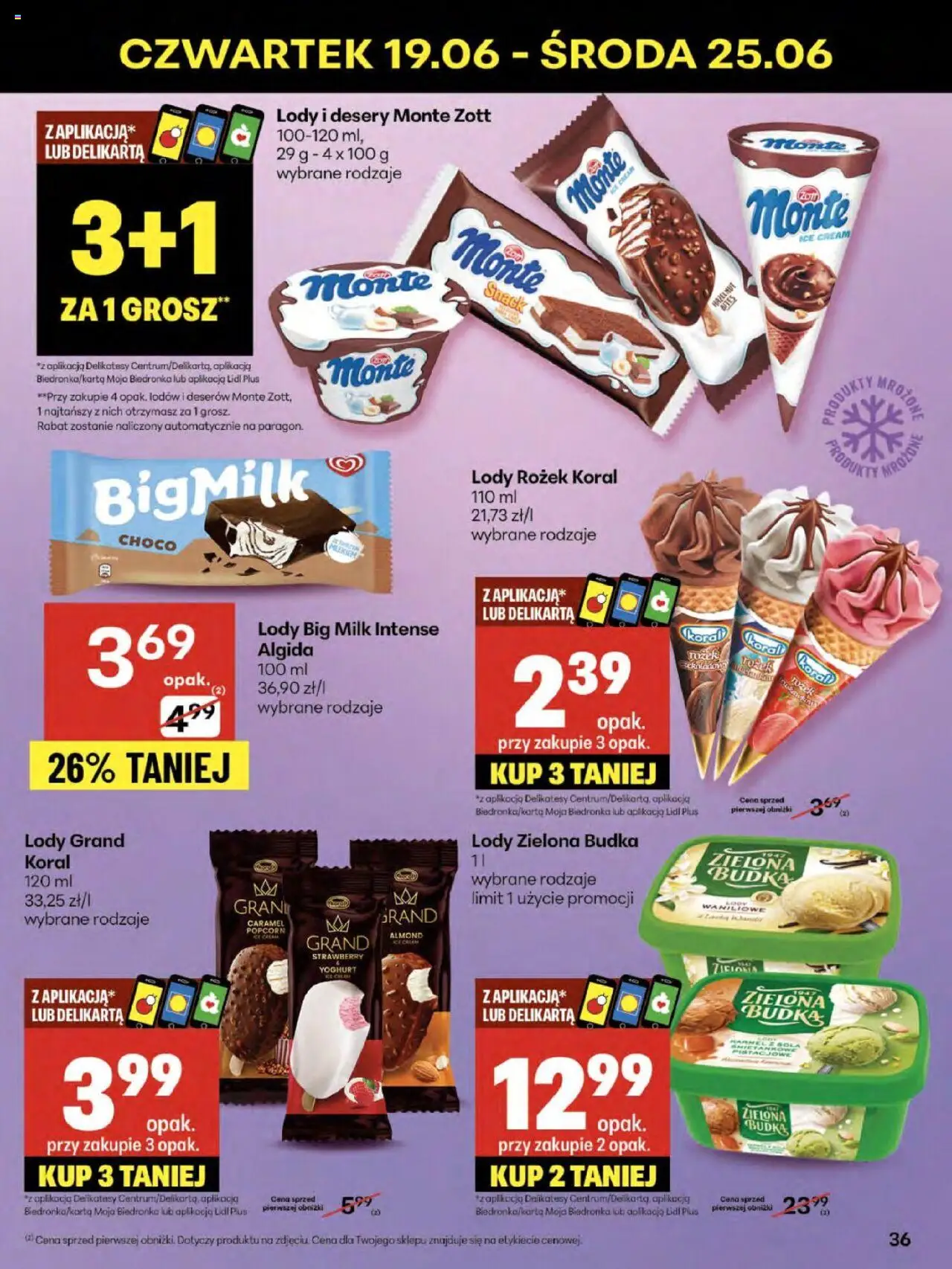 Delikatesy Centrum Gazetka od 19.06.2025 | Strona: 36 | Produkty: Delikatesy, Big Milk, Popcorn, Lody