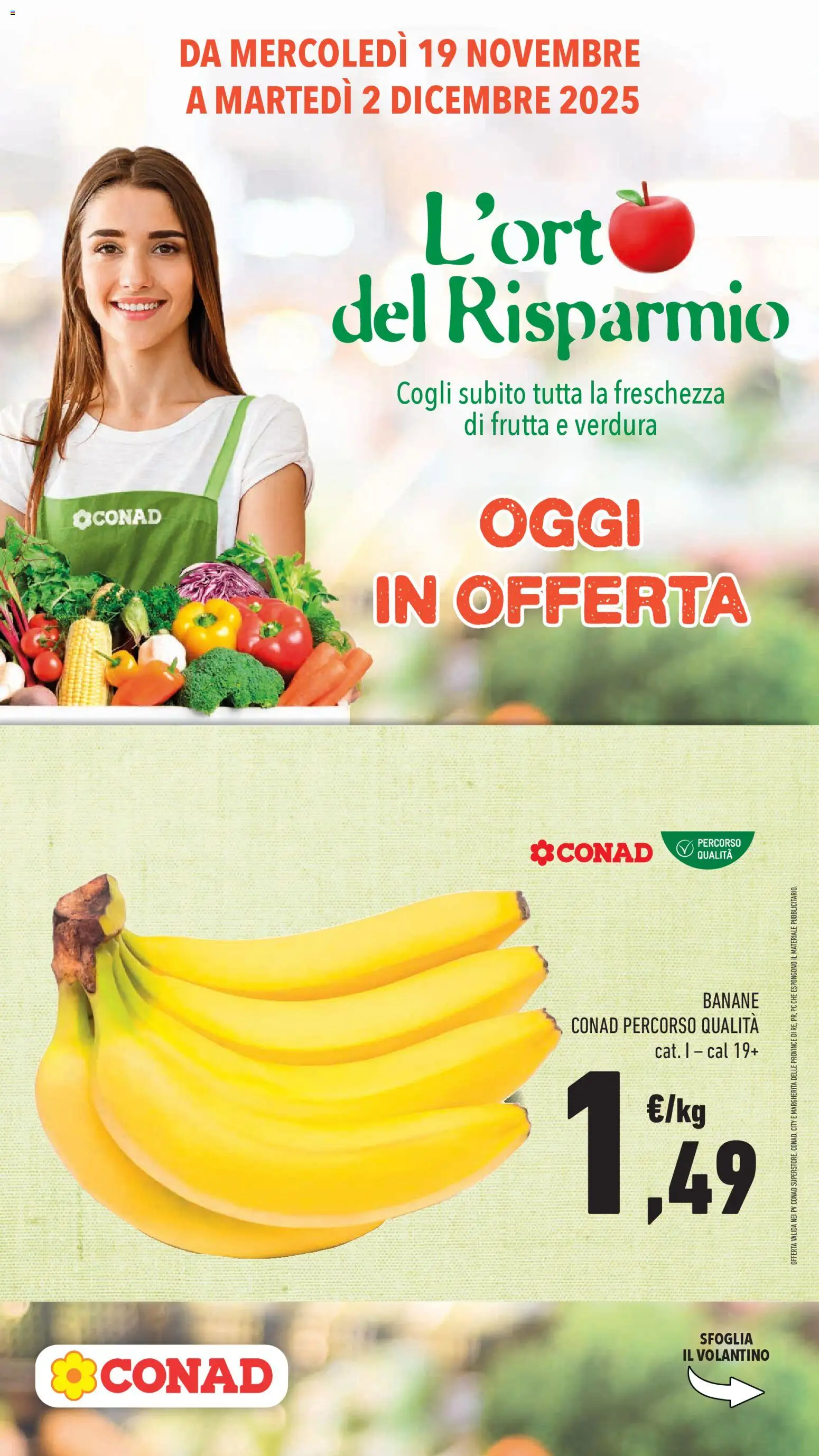 Volantino Conad del 19.11.2025 | Pagina: 1 | Prodotti: Banane, Frutta, PC