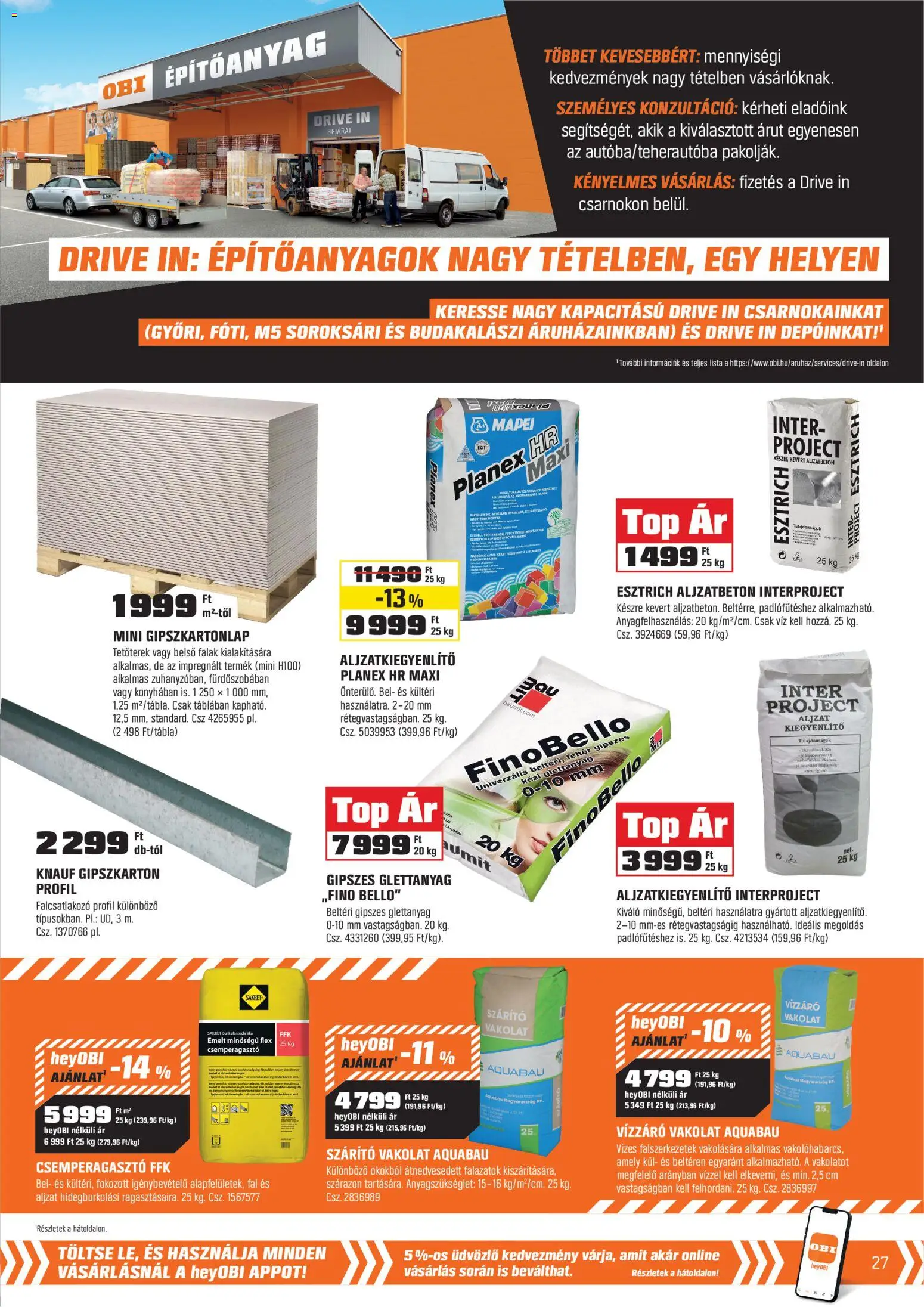 OBI akciós ujság - amely érvényes a következő dátumtól: 28.04.2026 | Oldal: 27 | Termékek: Gipszkarton, Szárító