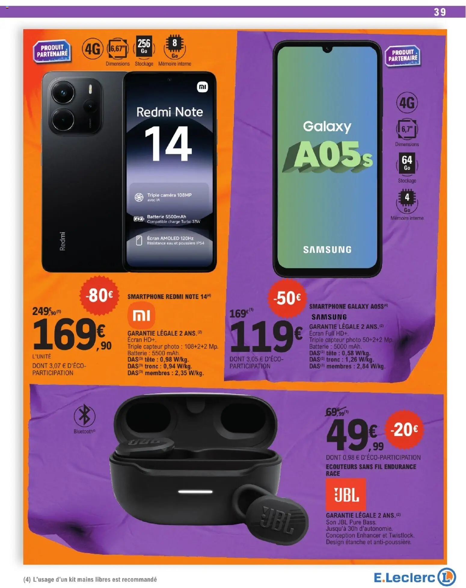 {H1} | Page: 39 | Produits: Smartphone, Écouteurs, Batterie, Caméra