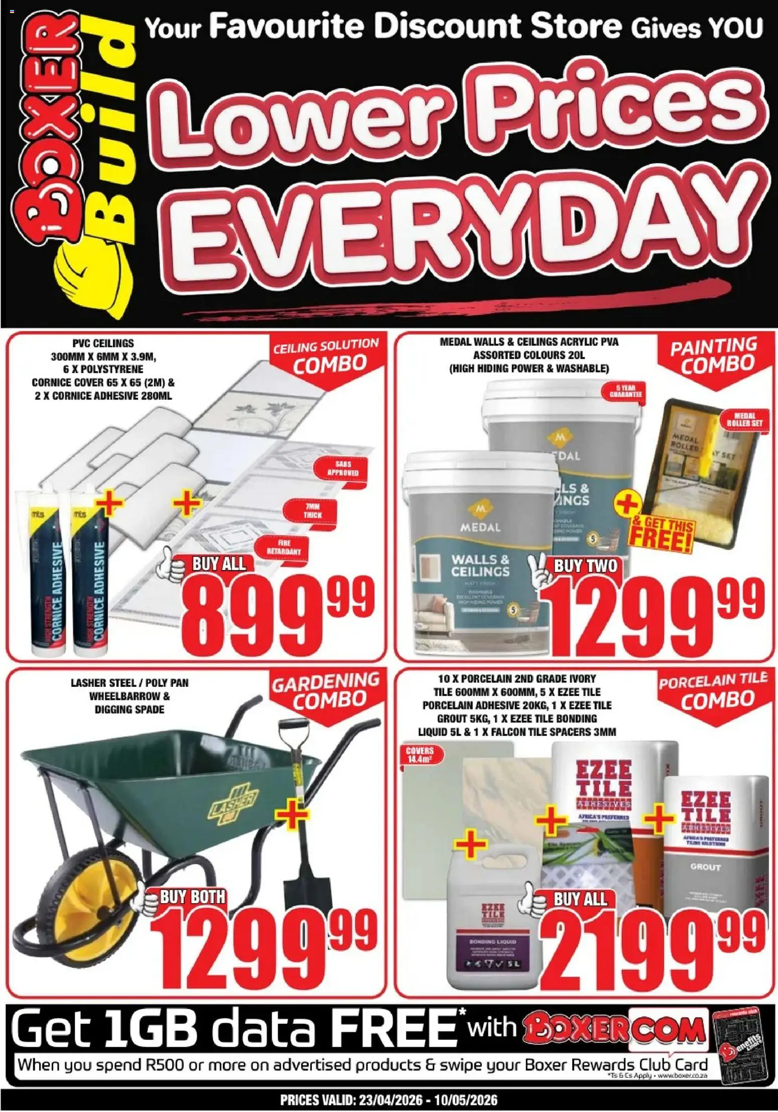 New Boxer catalogue – valid from 23.04.2026 | Page: 1 | Products: Cover, Paint, Wheelbarrow, Bonding liquid