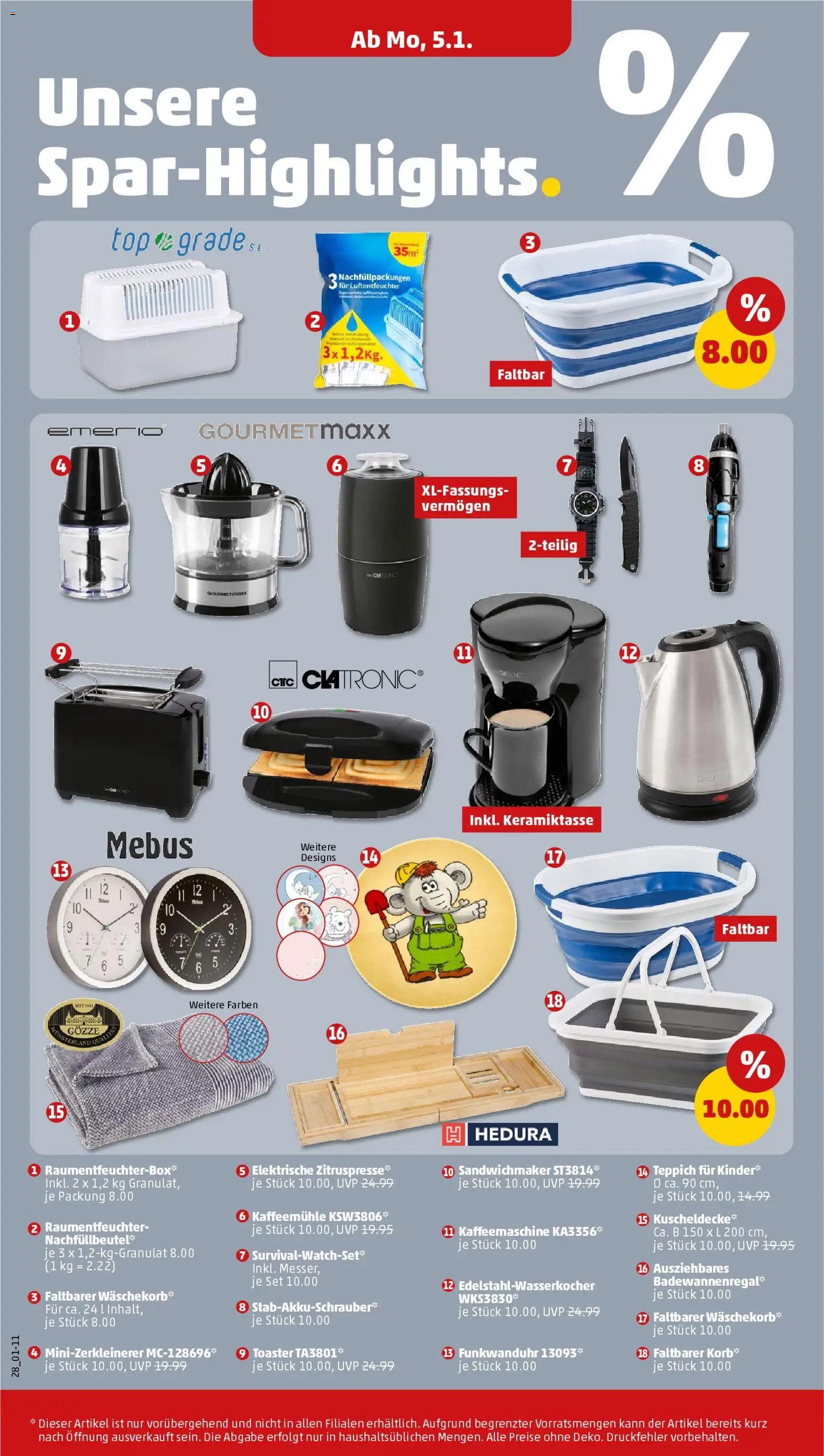 Penny Prospekt 	 – gültig ab 05.01.2026 | Seite: 28 | Produkte: Kaffeemaschine, Toaster, Korb, Teppich