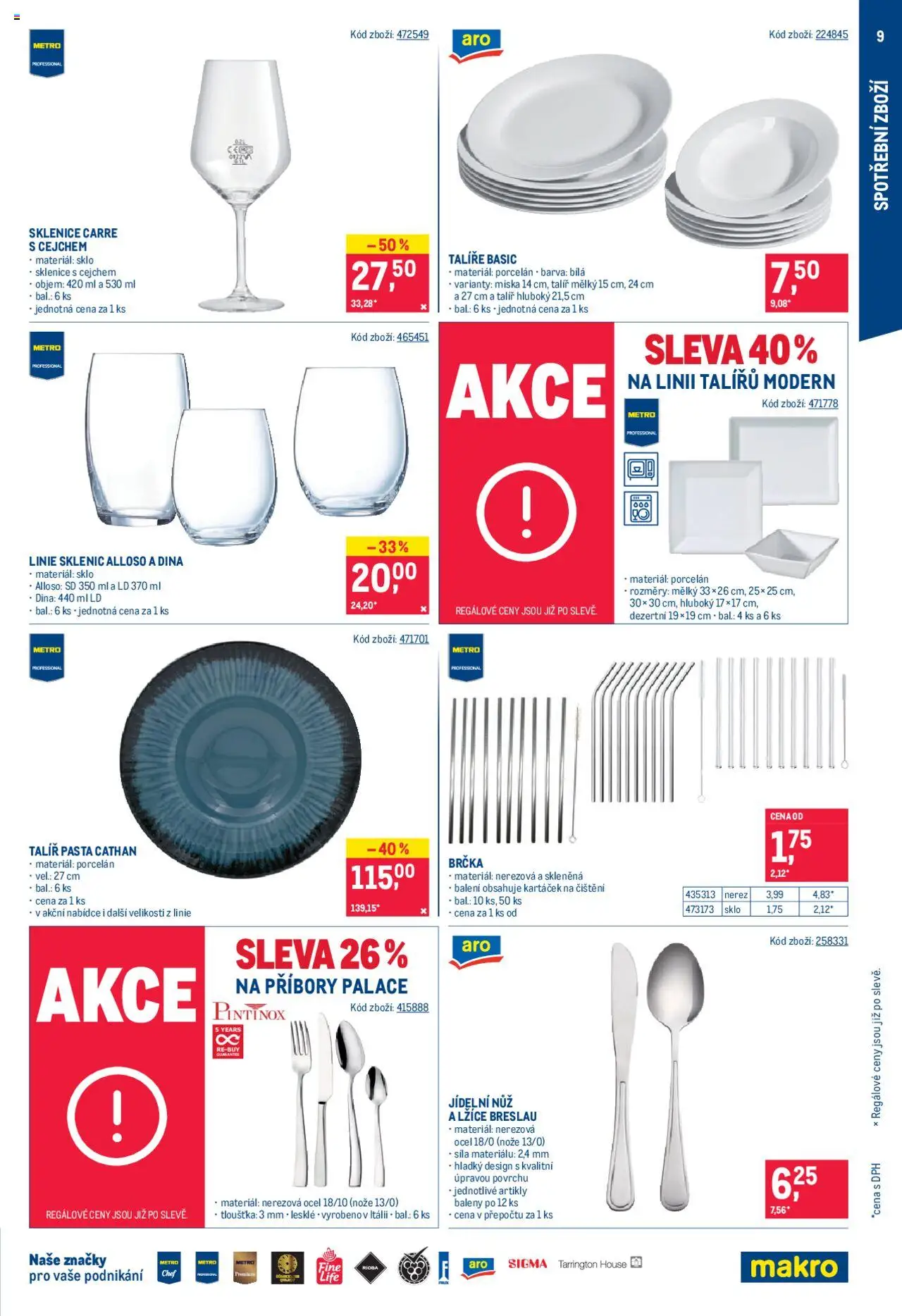 Makro leták - Spotřební zboží od 13.08.2025 | Strana: 9 | Produkty: Lžíce, Talíř, Nůž, Sklenice