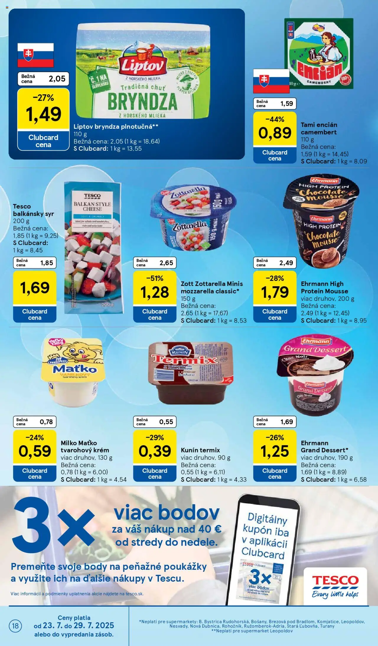 Tesco Supermarket - leták │ platný od 23.07.2025 | Strana: 18 | Produkty: Mozzarella, Protein, Krém, Encián