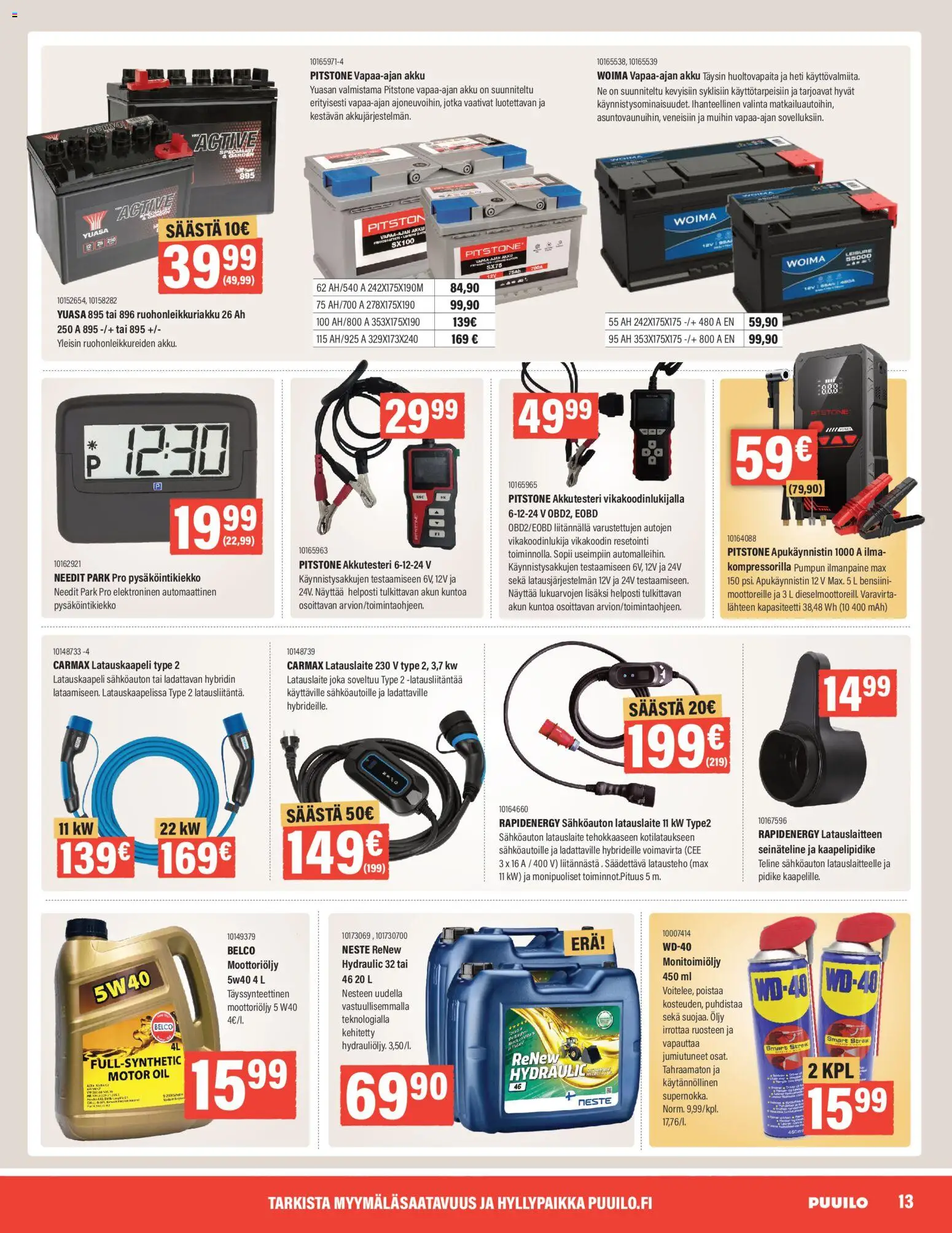 Puuilo tarjoukset – voimassa 27.04.2026 alkaen | Sivu: 13 | Tuotteet: Moottoriöljy, Akku, Öljy