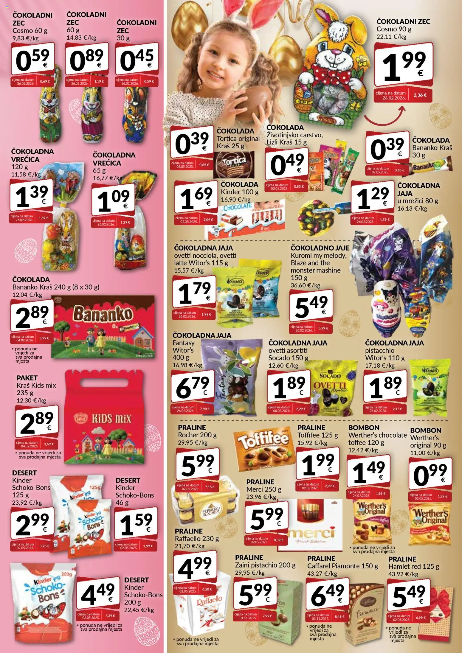Bakmaz katalog | vrijedi od 01.04.2026 | Stranica: 2 | Proizvodi: Praline, Jaja, Čokolada, Raffaello