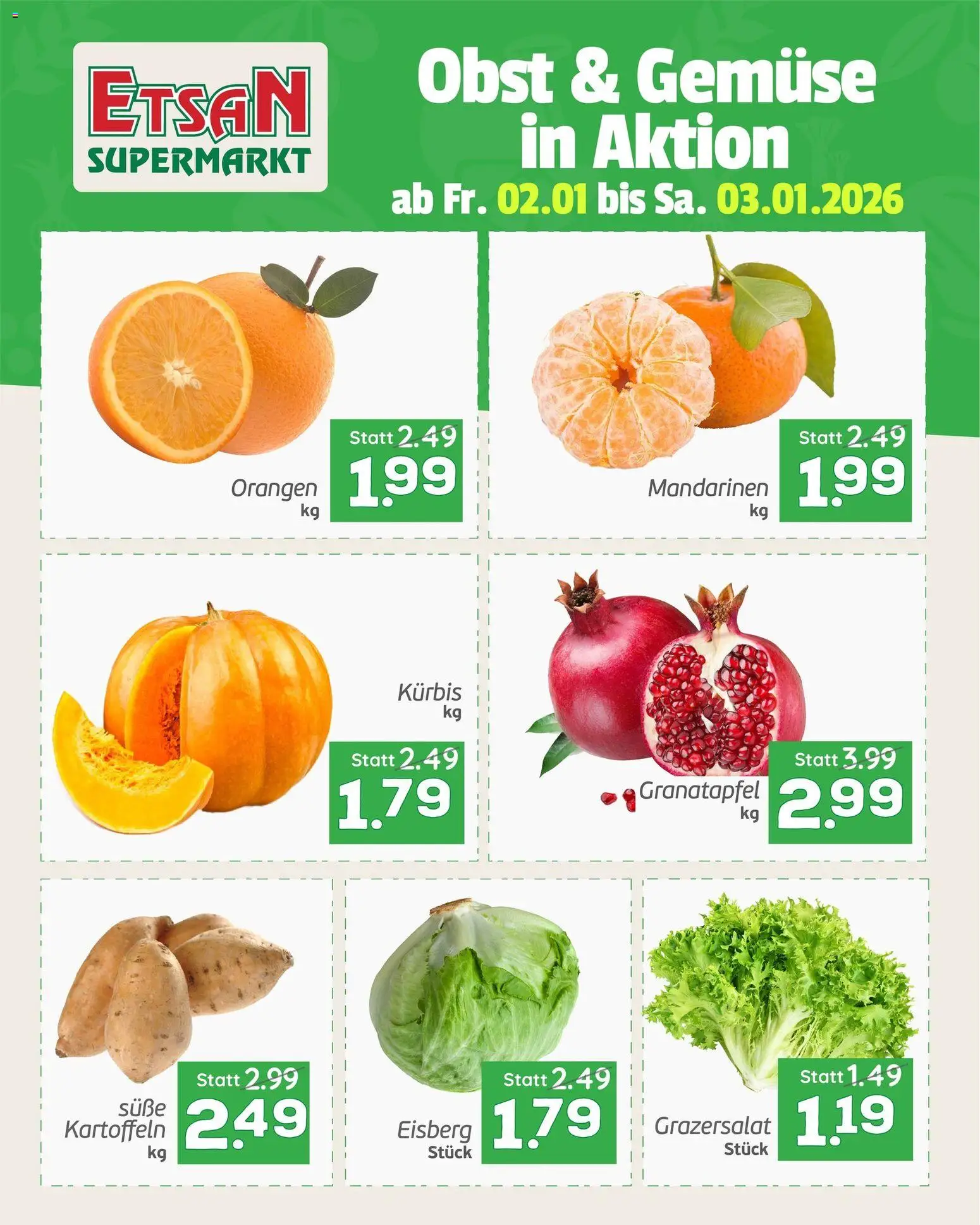 ETSAN Obst und Gemüse gültig ab 02.01.2026 | Seite: 2 | Produkte: Kartoffeln, Gemüse, Obst, Orangen