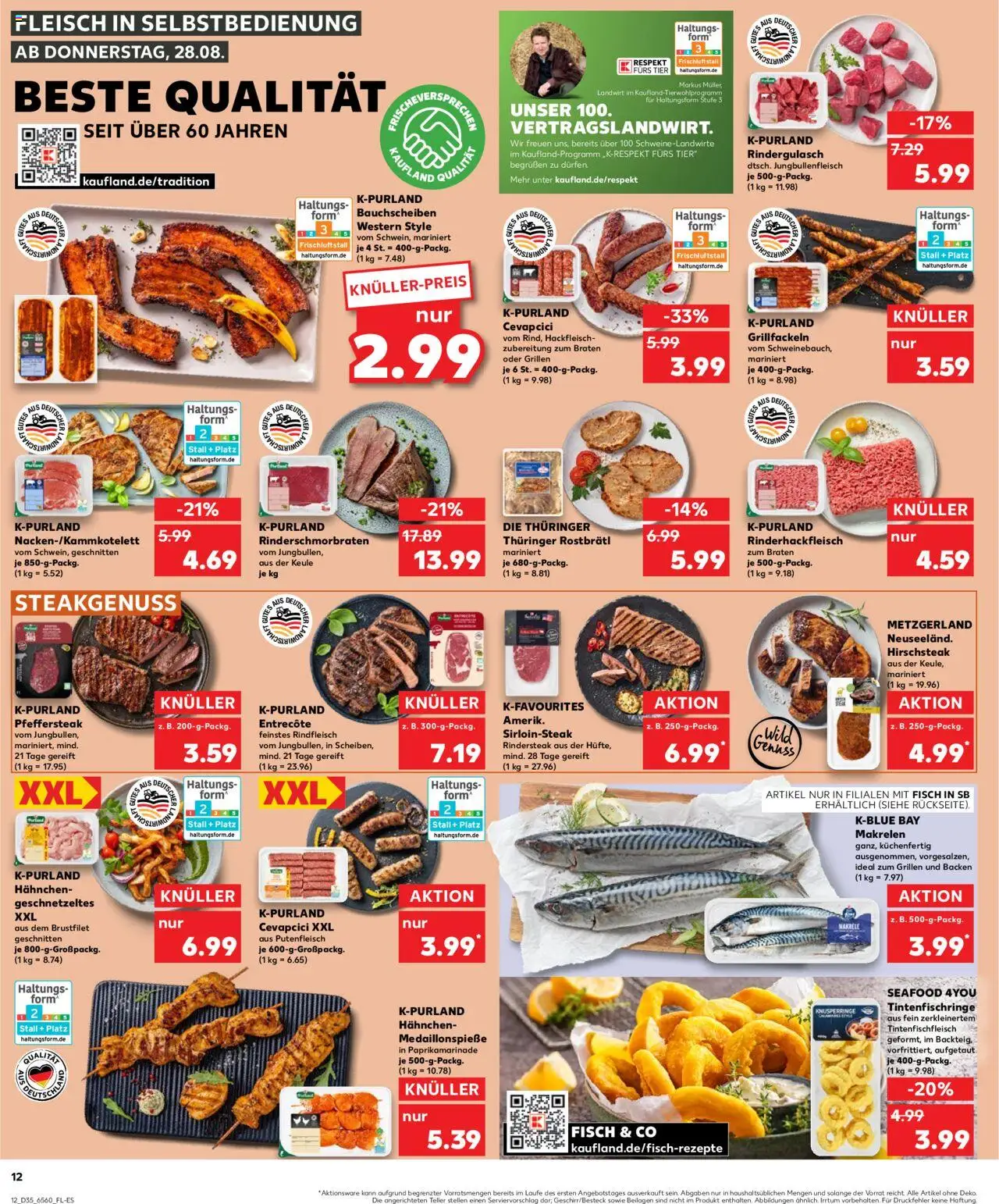 Kaufland prospekt Bremen	 - gültig ab dem 28.08.2025 | Seite: 12 | Produkte: Rindergulasch, Cevapcici, Rindfleisch, Steak