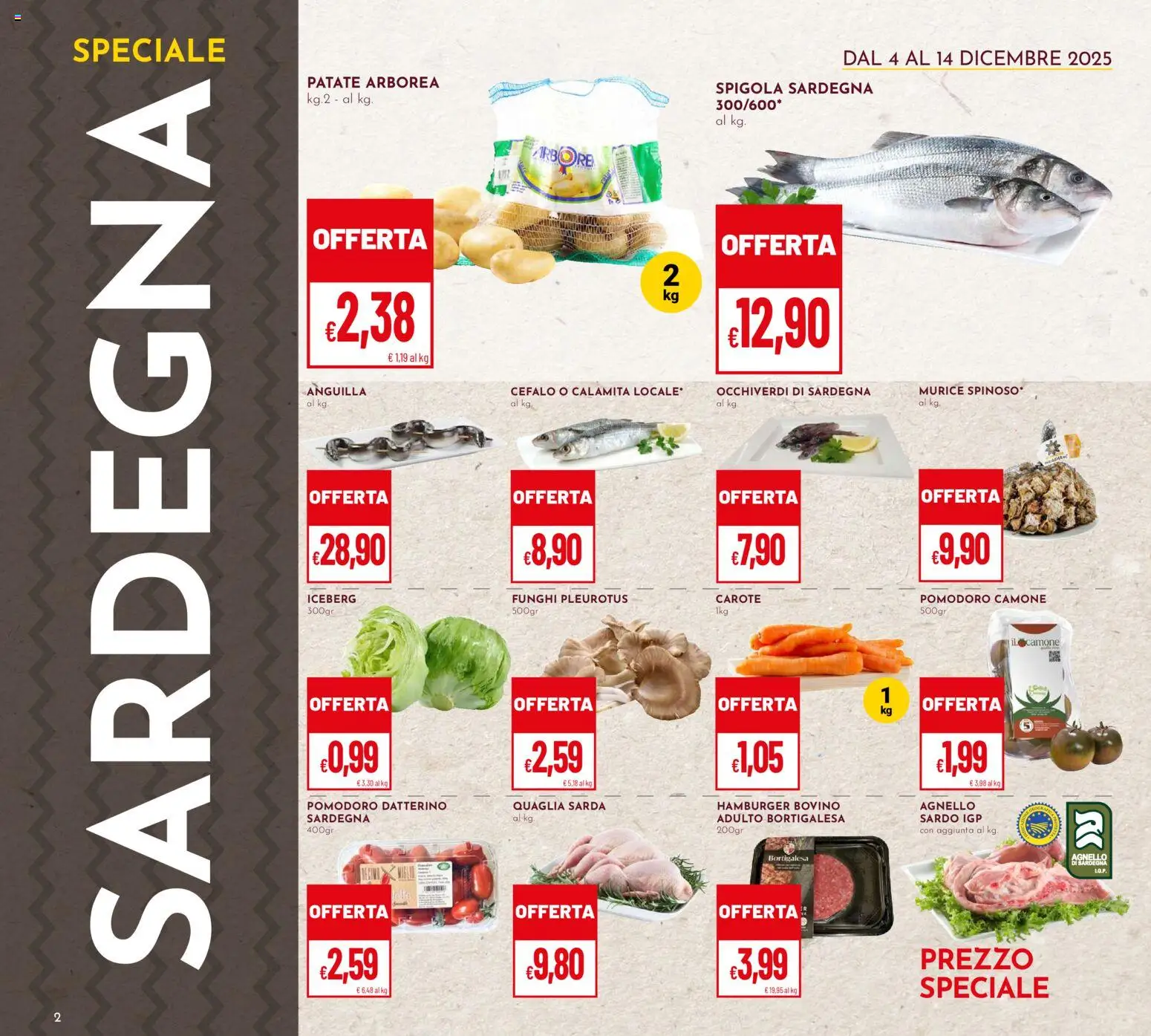 Volantino Pan del 04.12.2025 | Pagina: 2 | Prodotti: Bovino, Pomodoro, Funghi, Spigola