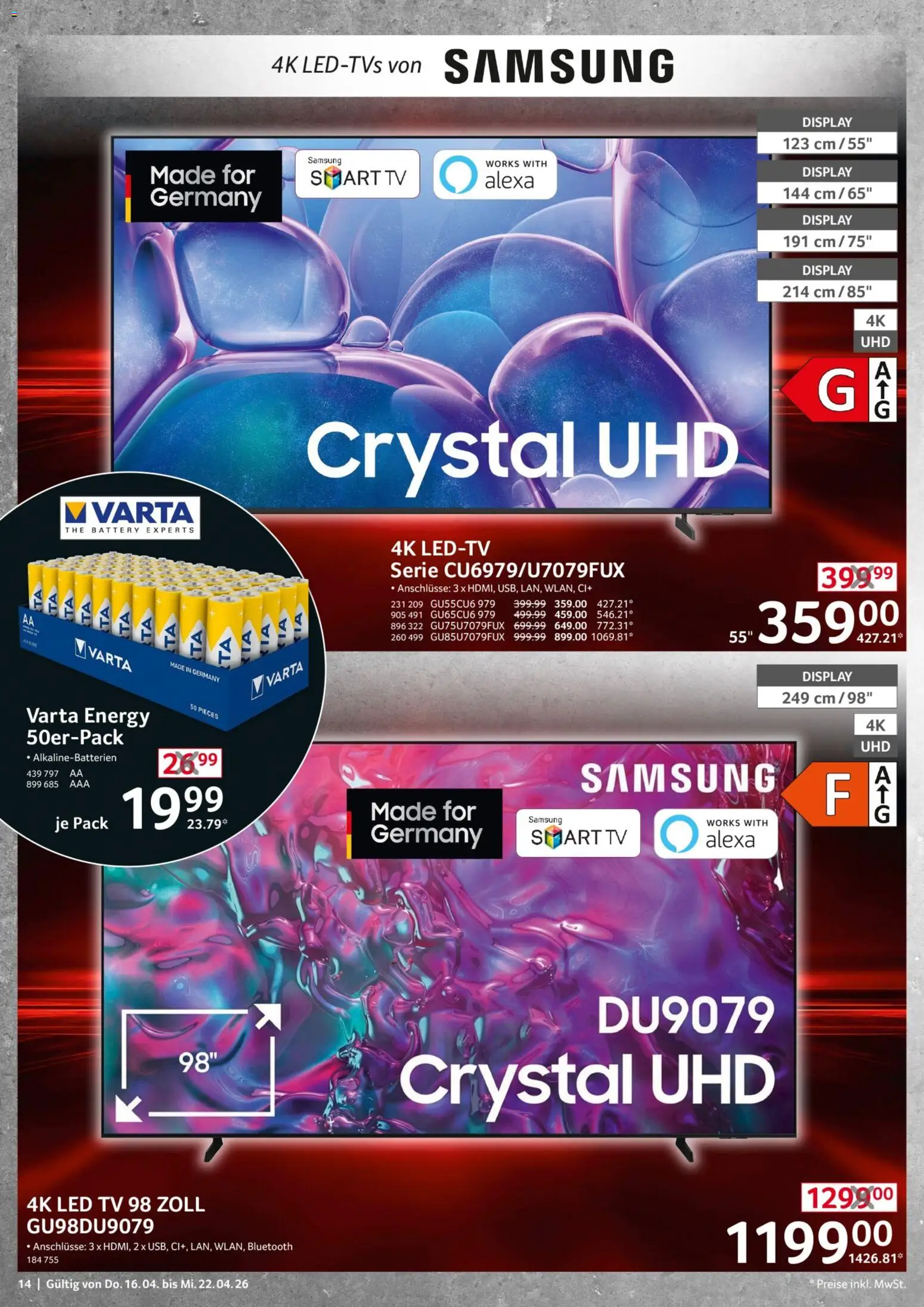 Selgros Non Food – gültig ab 16.04.2026 | Seite: 14 | Produkte: Energy, Samsung, Smart TV, TV