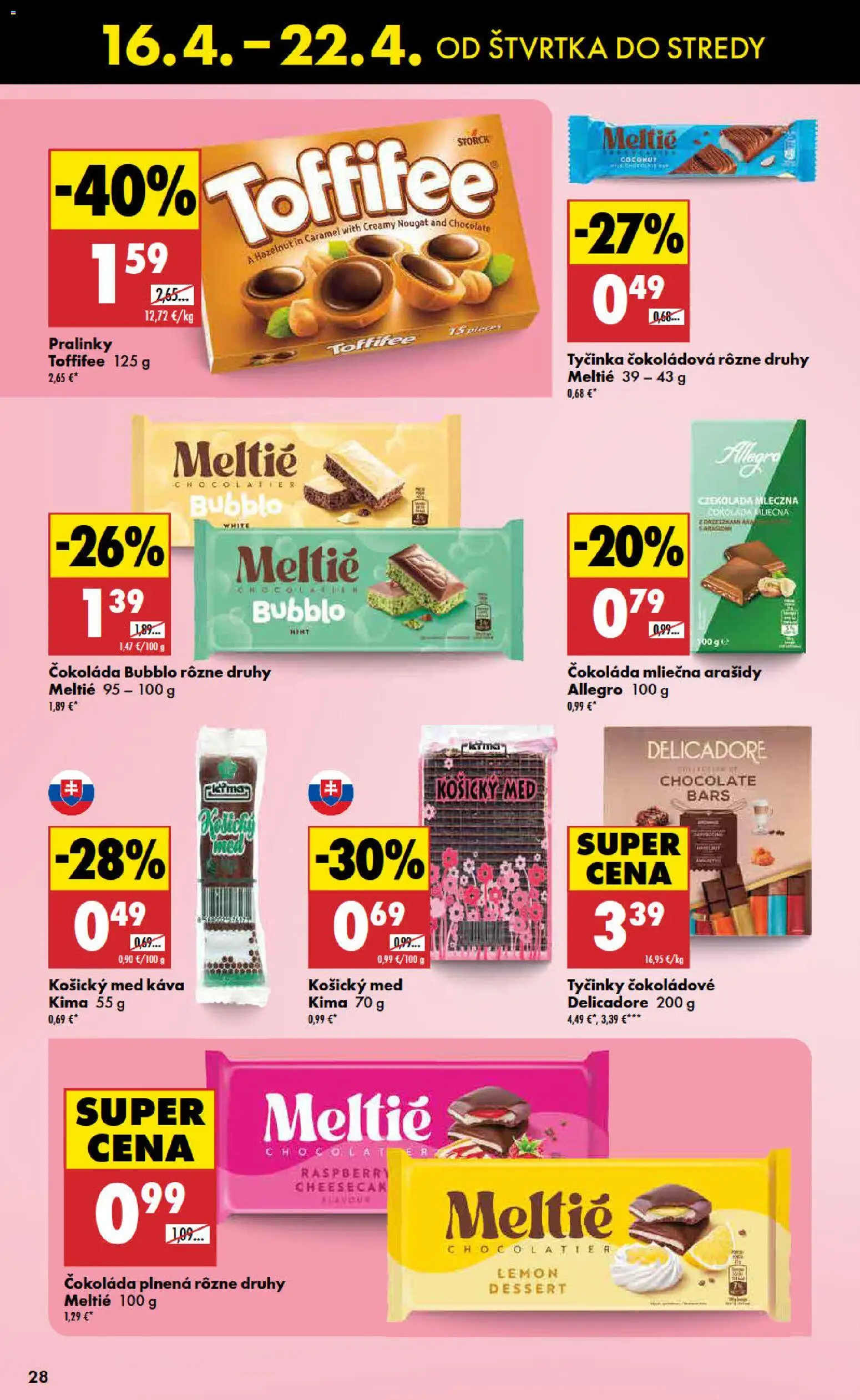 Nové Biedronka akcie – leták je platný od 16.04.2026 | Strana: 28 | Produkty: Káva, Čokoláda, Toffifee, Med