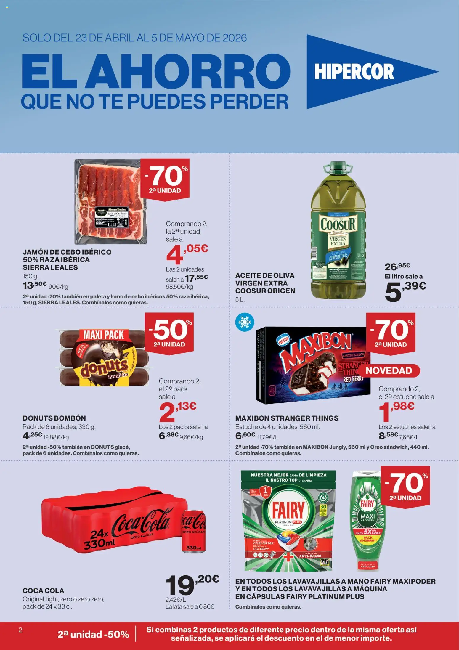 Hipercor catálogo │ válido desde el 23.04.2026 | Página: 2 | Productos: Aceite, Té, Lavavajillas, Donuts