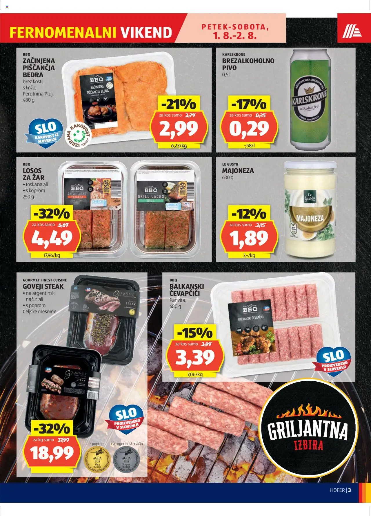 Hofer SI katalog | vrijedi od 31.07.2025 | Stranica: 3 | Proizvodi: Pivo, Majoneza, Losos, Ćevapčići
