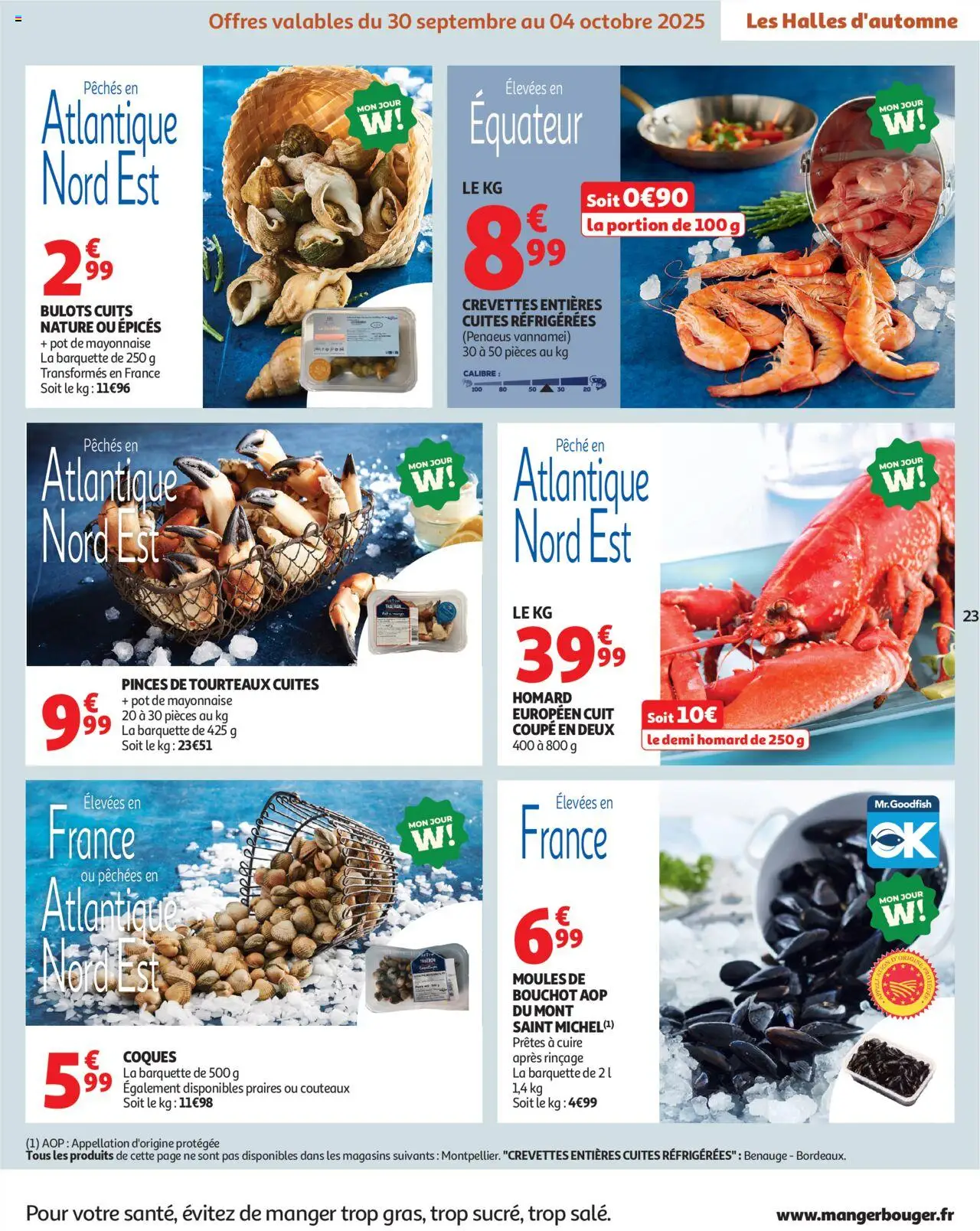 {H1} | Page: 23 | Produits: Bulots cuits, Pinces, Moules de bouchot, Homard