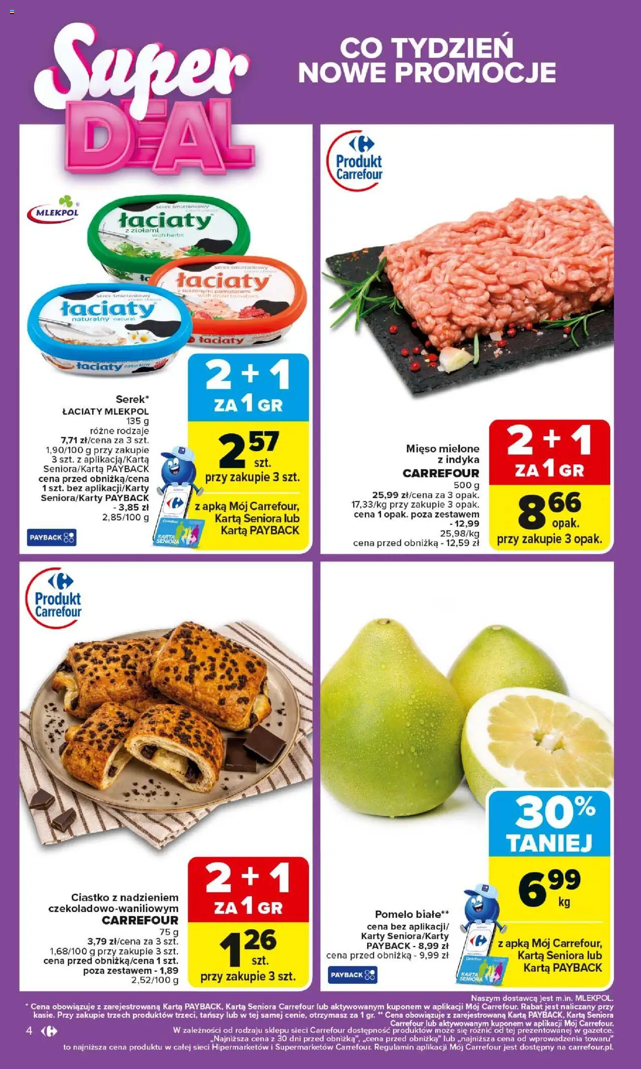 Carrefour Gazetka od 06.10.2025 | Strona: 4 | Produkty: Karta, Serek, Mięso, Mięso mielone