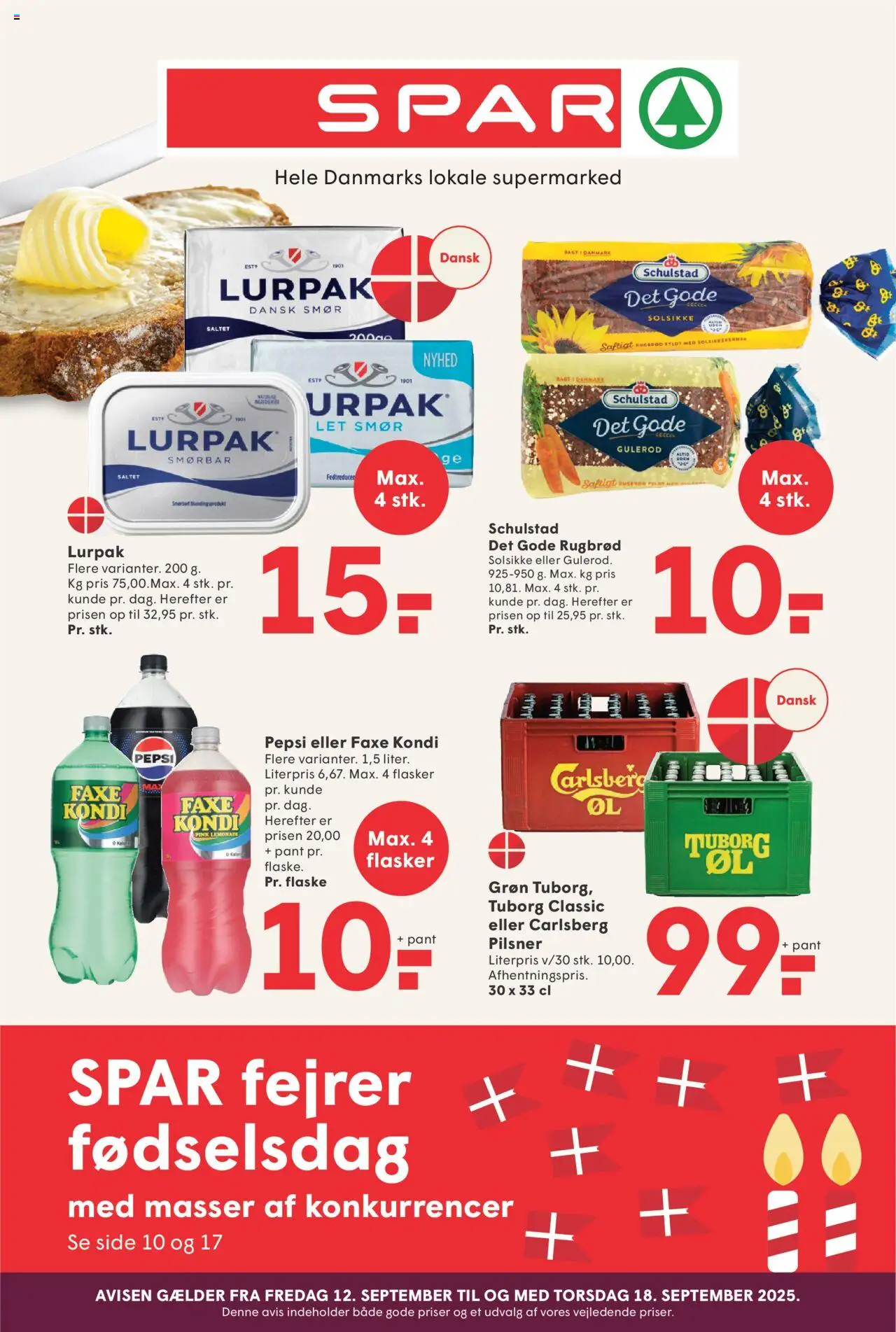 Spar tilbudsavis – gyldig fra 12.09.2025 | Side: 1 | Produkter: Smør, Gulerod, Rugbrød, Pepsi