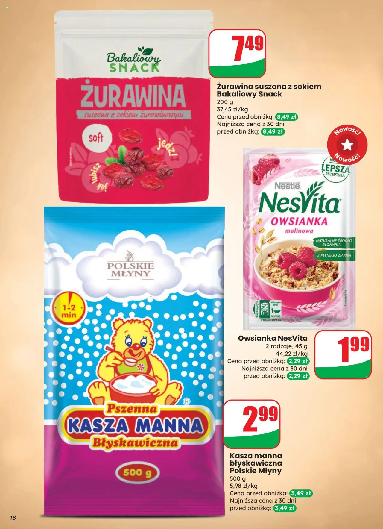 Dino Gazetka od 27.08.2025 | Strona: 18 | Produkty: Kasza, Owsianka, Kasza manna, Żurawina