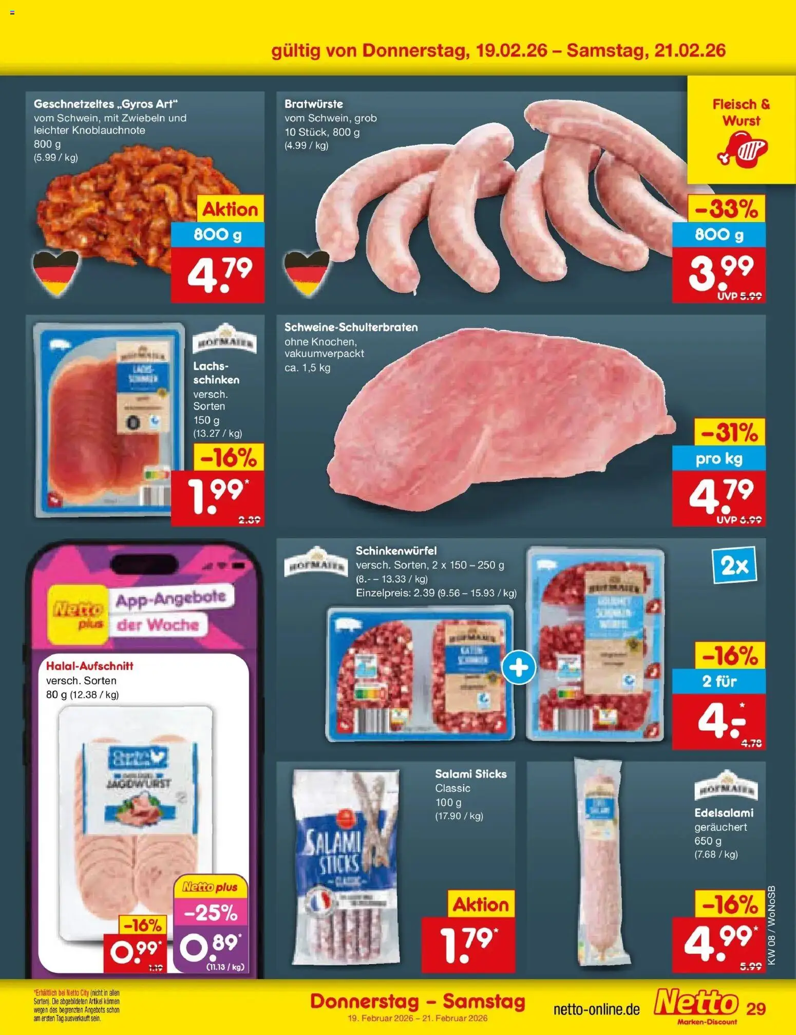 Netto Marken-Discount prospekt Lahnau	 – gültig ab 16.02.2026 | Seite: 43 | Produkte: Zwiebeln, Salami, Schinken, Fleisch