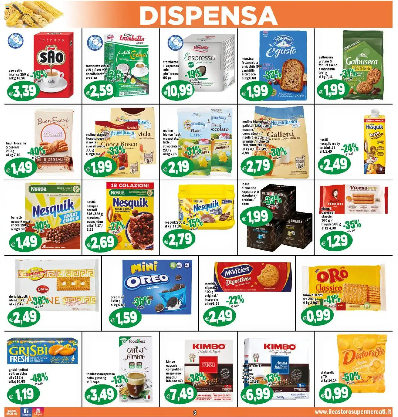 Volantino Il Castoro del 18.08.2025 | Pagina: 6 | Prodotti: Crema, Caffè, Biscotti, Cacao