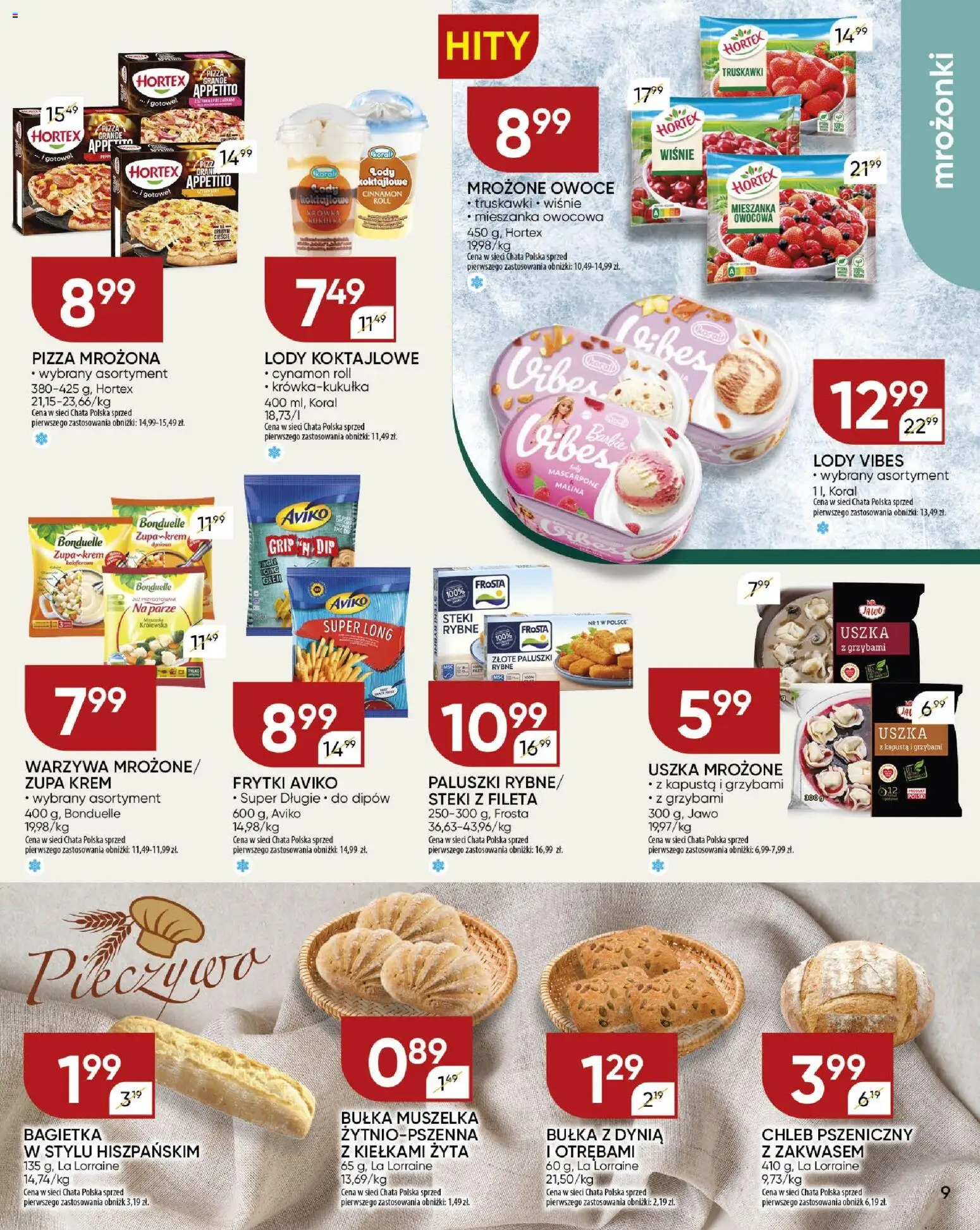Chata Polska Gazetka od 18.12.2025 | Strona: 9 | Produkty: Pizza mrożona, Paluszki, Pizza, Truskawki
