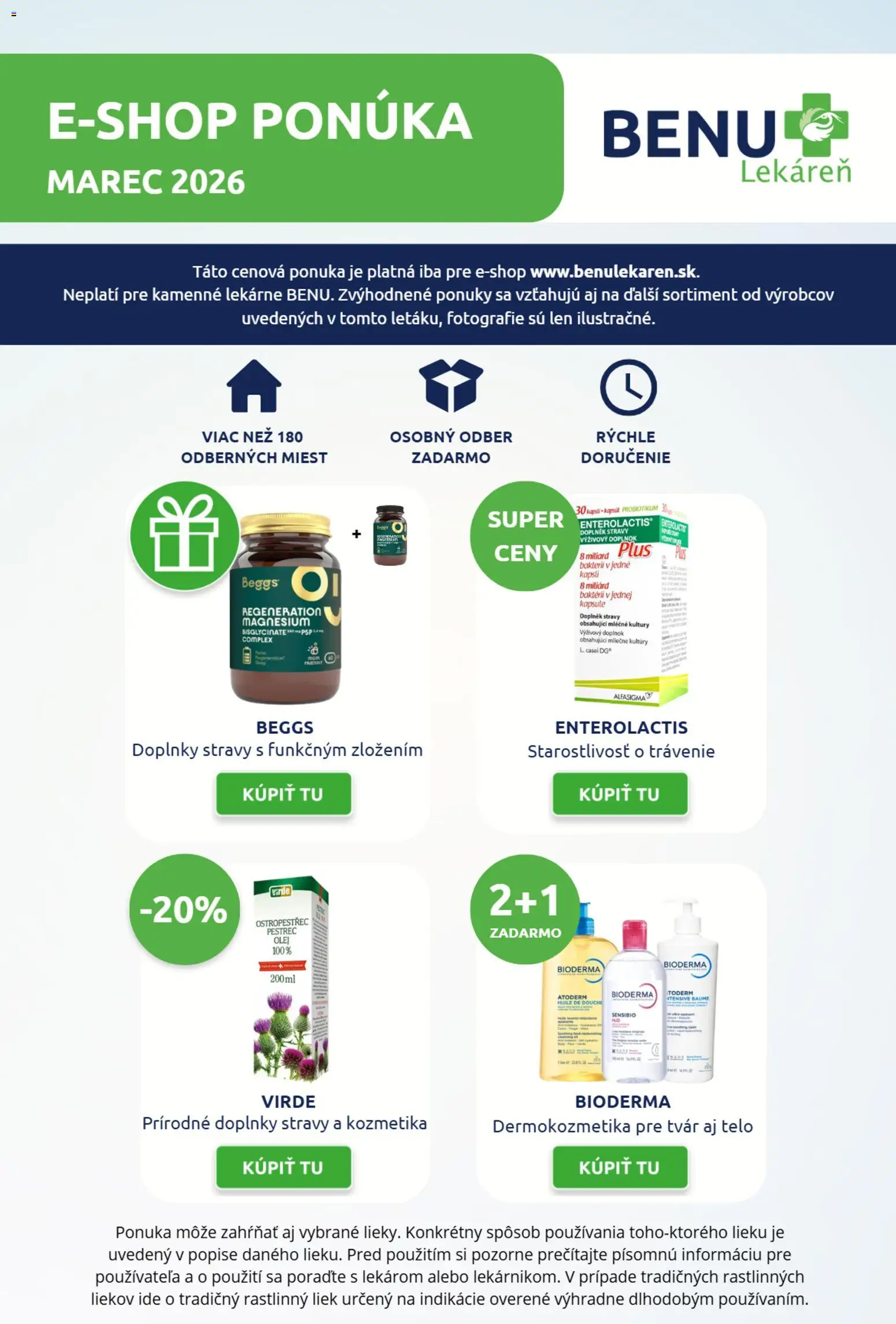 Nové BENU Lekáreň akcie – leták je platný od 01.03.2026 | Strana: 1 | Produkty: Olej, Bioderma