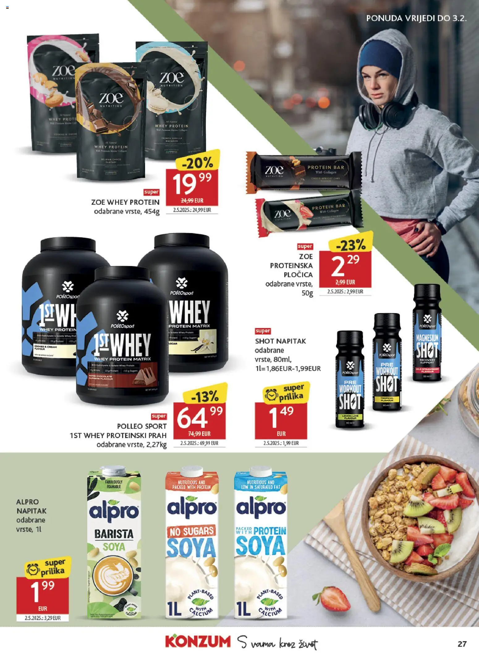 Konzum HR akciós ujság - amely érvényes a következő dátumtól: 21.01.2026 | Oldal: 27 | Termékek: Protein bar, Alpro, Protein
