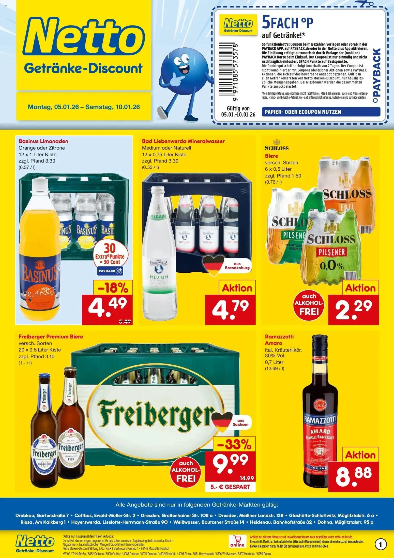 Netto Marken-Discount prospekt Cottbus	 – gültig ab 05.01.2026 | Seite: 1 | Produkte: Bad, Mineralwasser, Zitrone, Ramazzotti