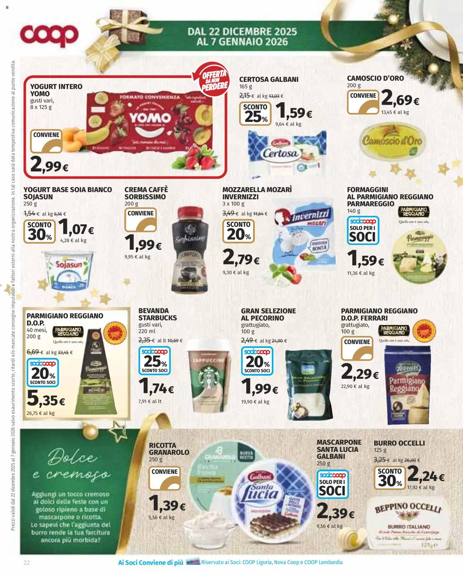 Volantino COOP del 22.12.2025 | Pagina: 22 | Prodotti: Yogurt, Mozzarella, Burro, Parmigiano
