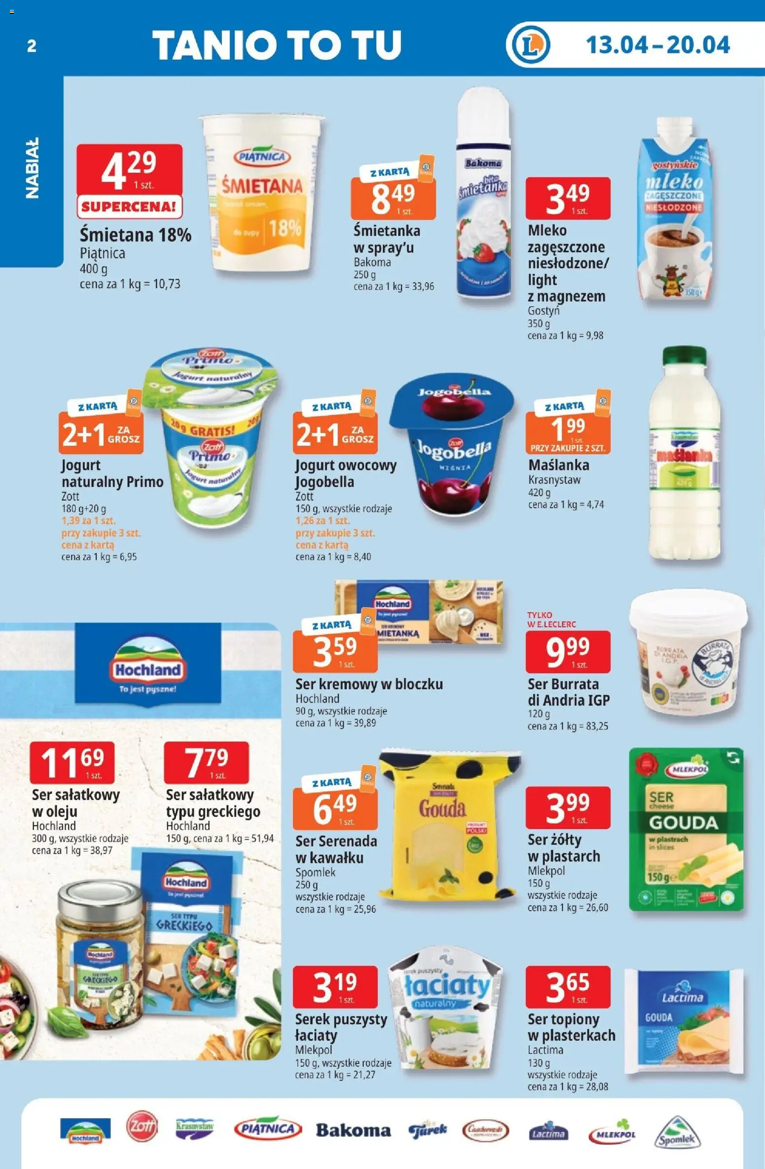 E.Leclerc gazetka - Zamość od 13.04.2026 | Strona: 2 | Produkty: Serek, Jogurt owocowy, Mleko, Ser