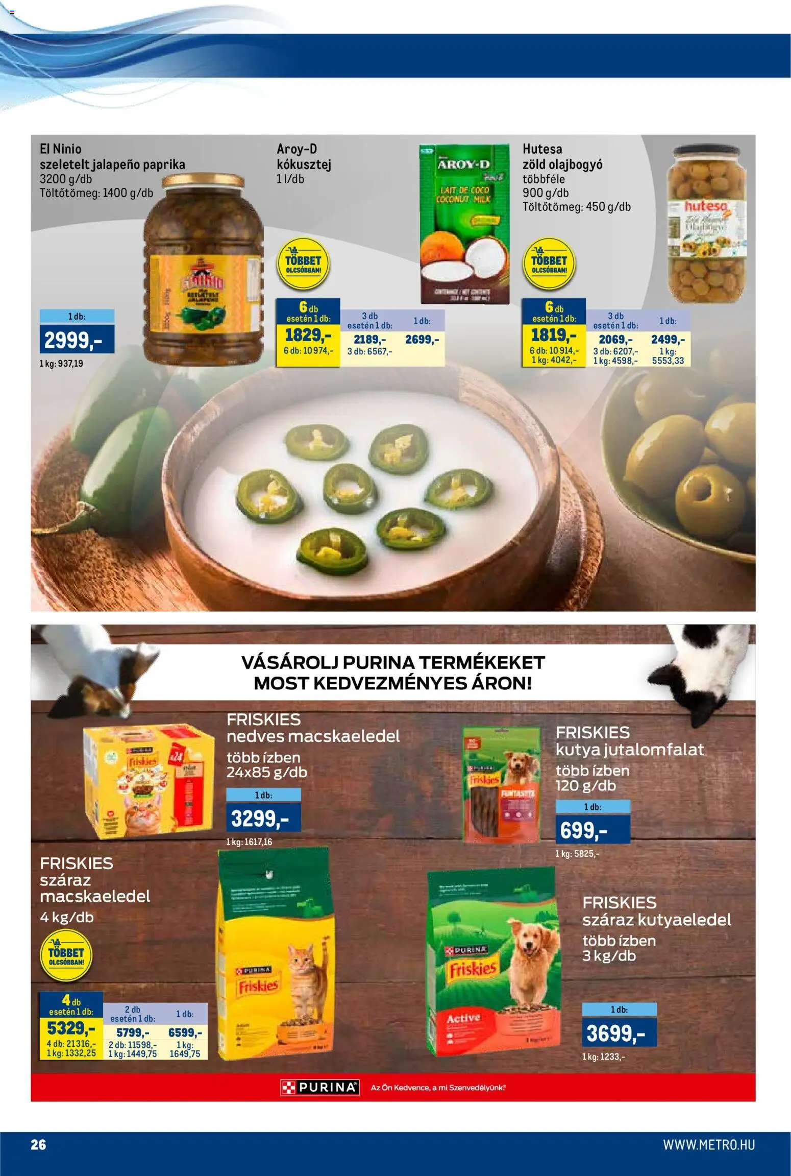Metro akciós ujság - amely érvényes a következő dátumtól: 16.03.2026 | Oldal: 26 | Termékek: Macskaeledel, Kutyaeledel, Kókusztej, Jalapeno