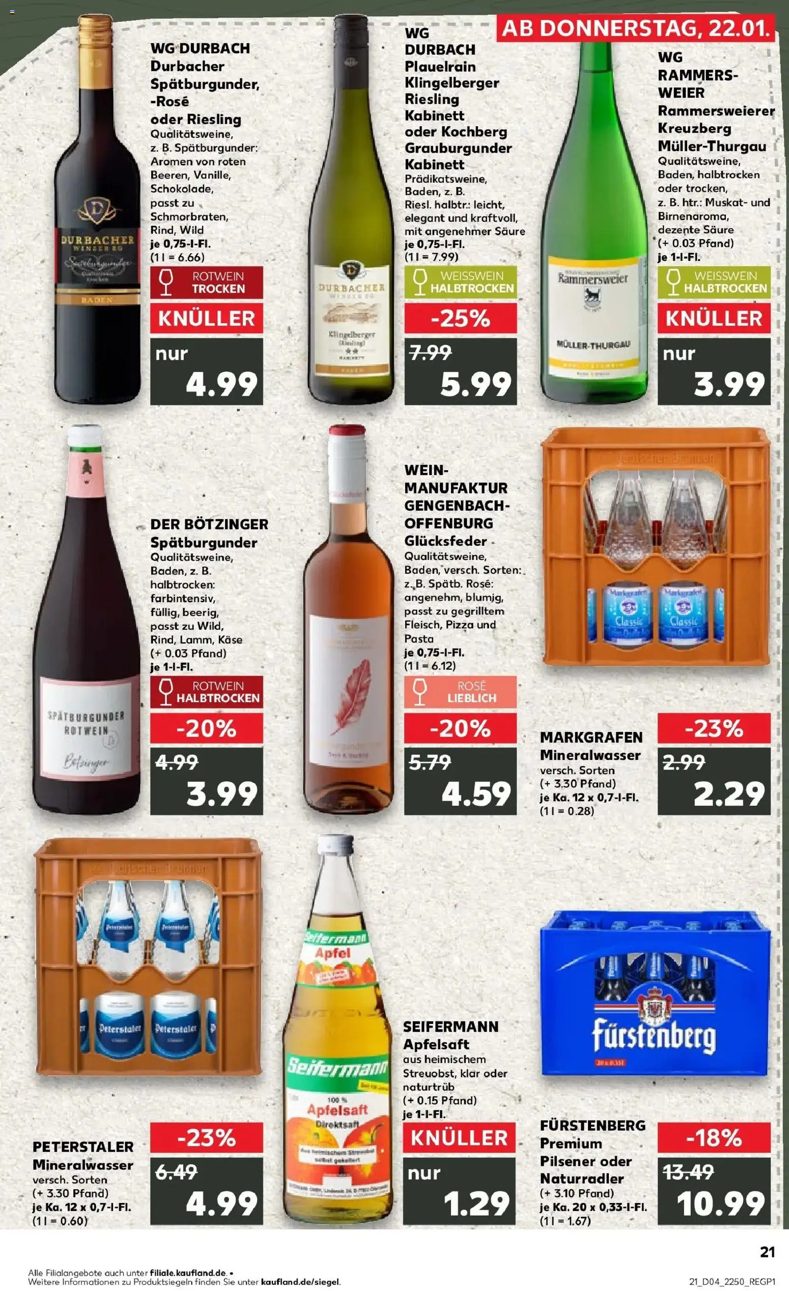 Kaufland prospekt Offenburg	 – gültig ab 25.01.2026 | Seite: 21 | Produkte: Rotwein, Apfelsaft, Mineralwasser, Pizza