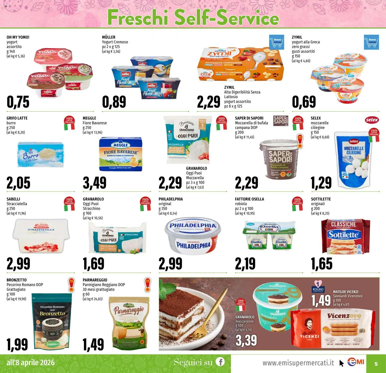 Volantino EMI del 26.03.2026 | Pagina: 5 | Prodotti: Panna, Mozzarella, Parmigiano reggiano, Pecorino Romano