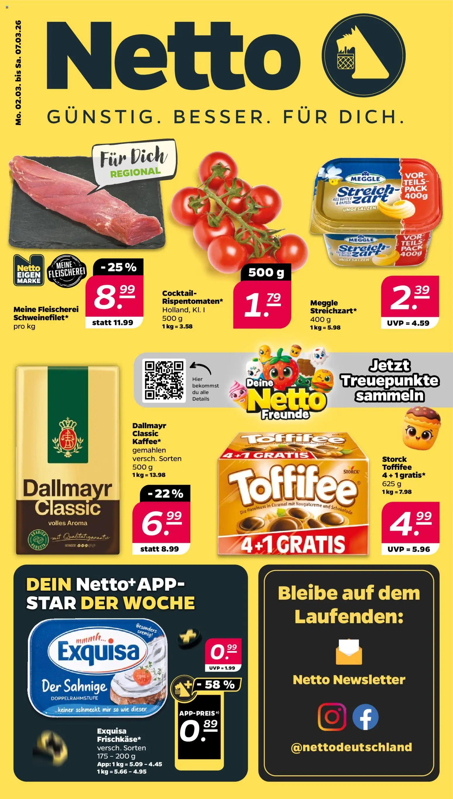 Netto Prospekt 	 – gültig ab 02.03.2026 | Seite: 1 | Produkte: Schokolade, Exquisa, Dallmayr, Toffifee
