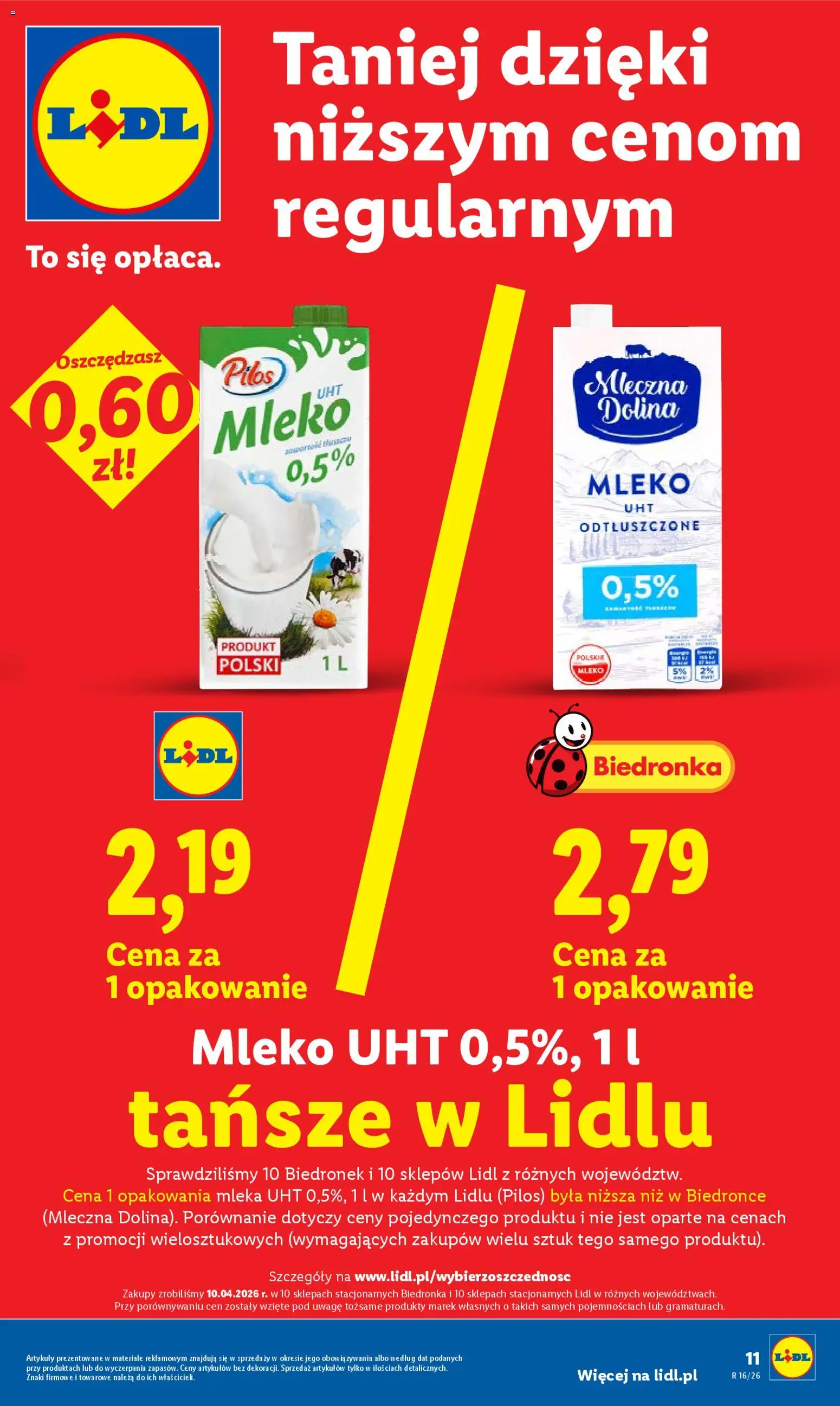 Lidl gazetka od 16.04.2026 | Strona: 11 | Produkty: Mleko mleczna dolina, Mleko odtłuszczone, Mleka, Mleko