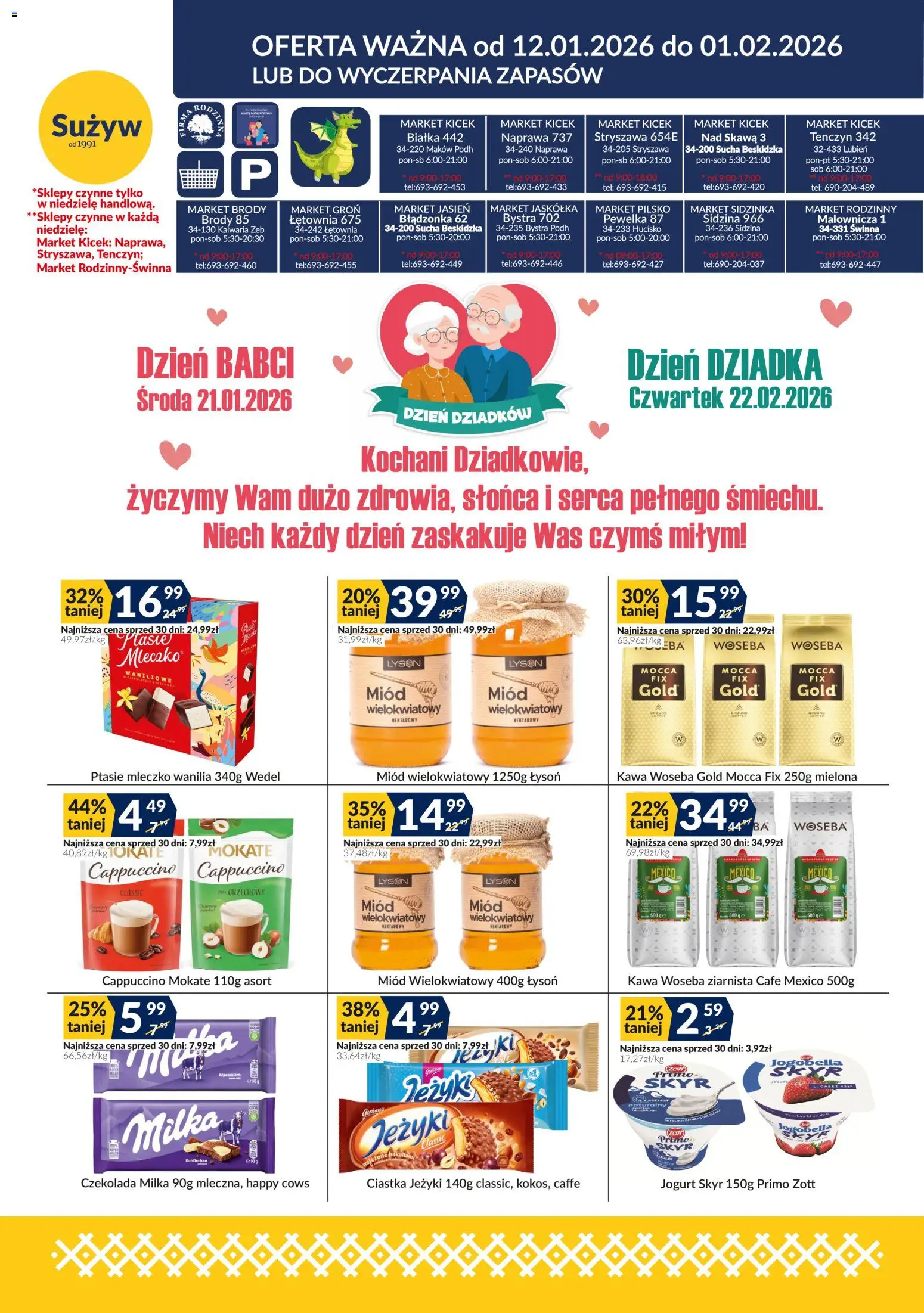 Sużyw Gazetka od 12.01.2026 | Strona: 1 | Produkty: Cappuccino, Milka, Kawa, Czekolada