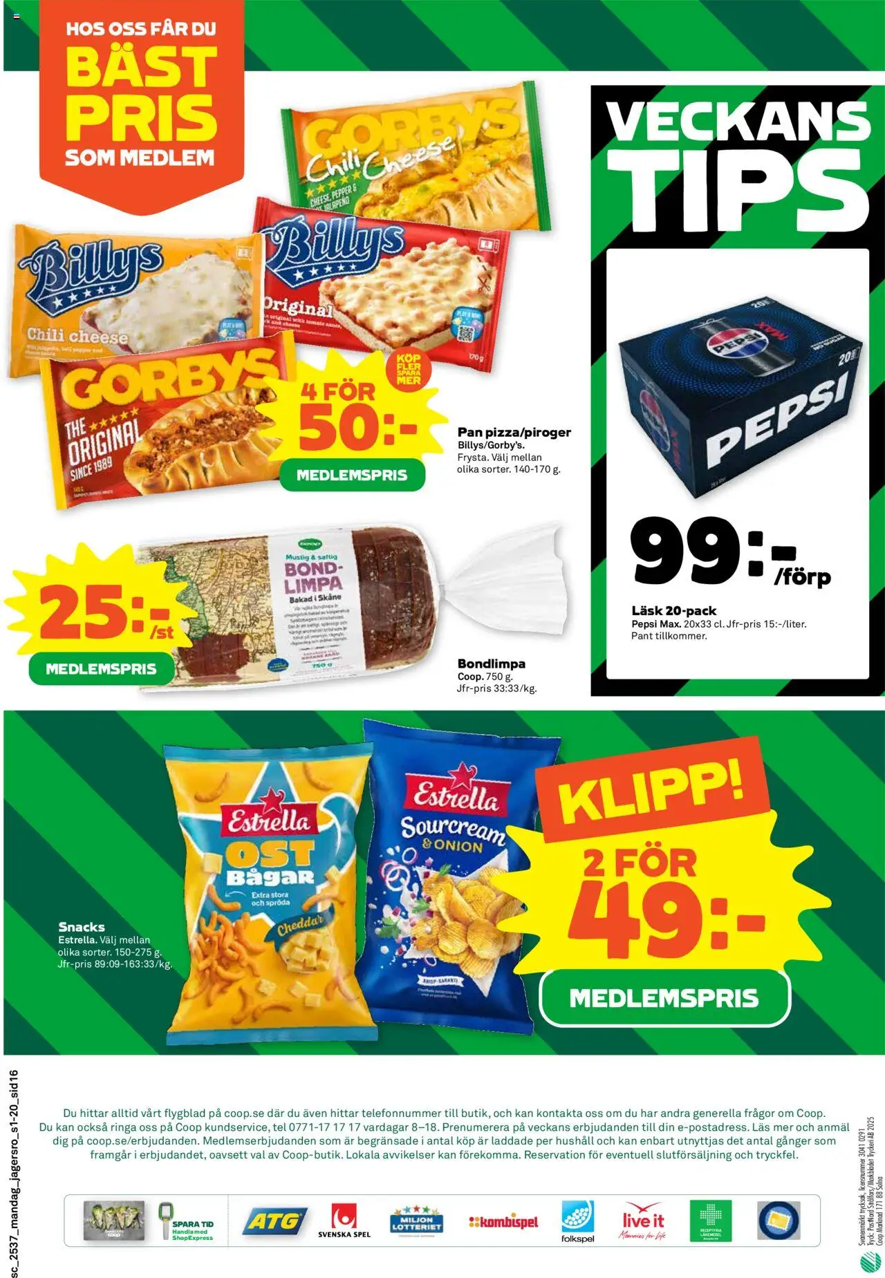 Coop Forum reklamblad aktuell från 08.09.2025 | Sida: 16 | Produkter: Cheddar, Pepsi, Chili, Spel