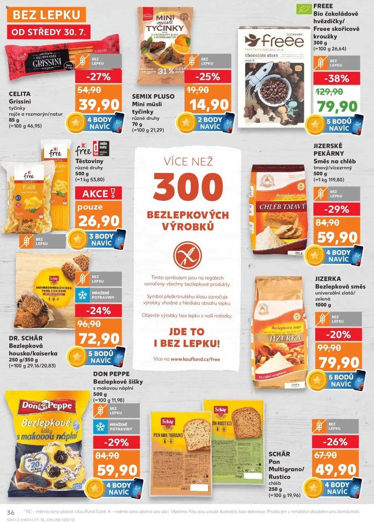 Kaufland leták - Plzeň Bory od 30.07.2025 | Strana: 36 | Produkty: Jizerka bezlepková směs, Chléb, Müsli tyčinky, Müsli