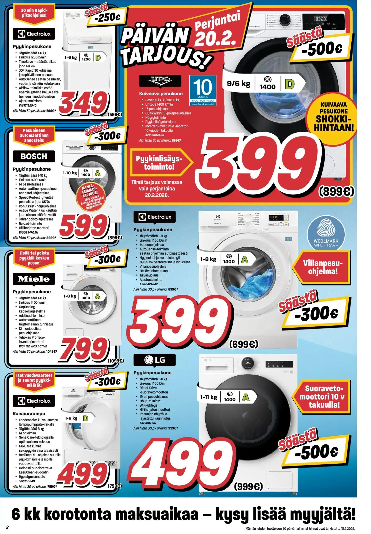 Veikon Kone tarjoukset – voimassa 16.02.2026 alkaen | Sivu: 2 | Tuotteet: Pesukone, Kuivausrumpu, Kuivaava pesukone, Näyttö