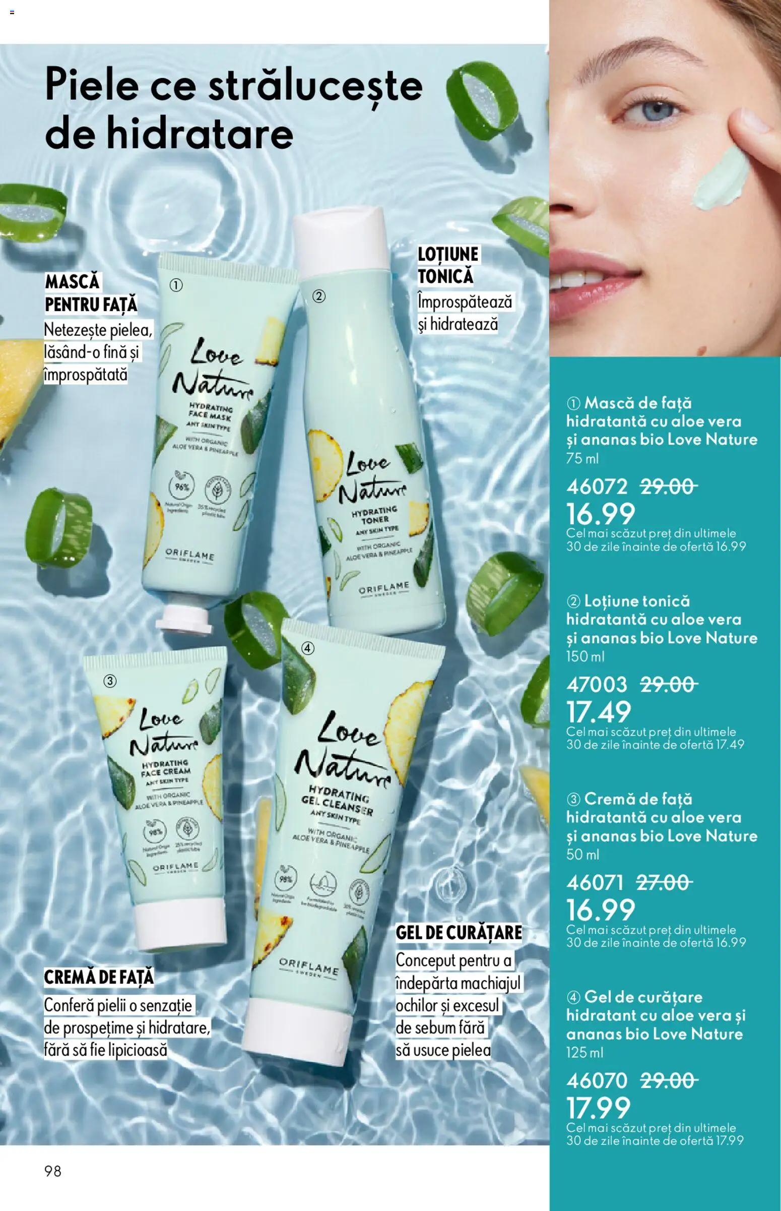 Noul catalog Oriflame – valabil de la 04.03.2026 | Pagină: 98 | Produse: Gel de curățare, Toner, Aloe vera, Cremă